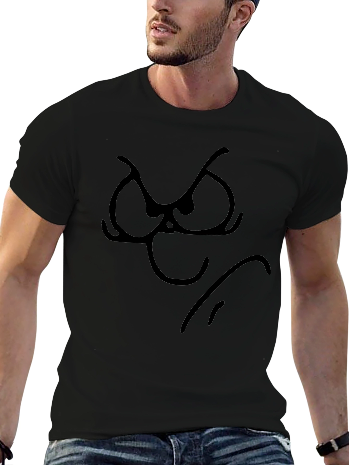 Grumpy Face Graphic Tee - Black Cotton T-Shirt