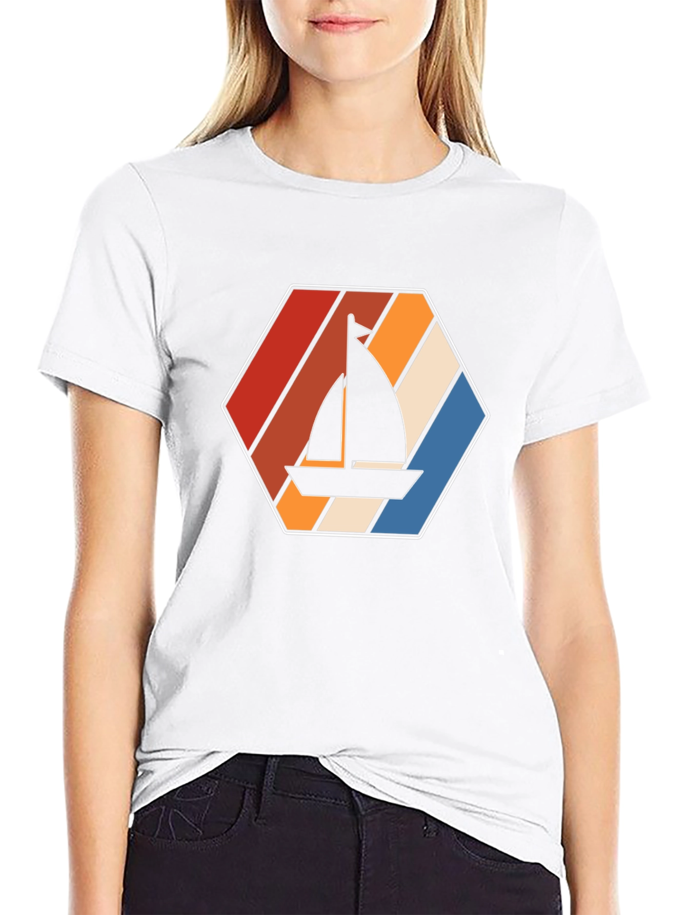 Retro Sailboat Graphic Tee - Black Cotton T-Shirt