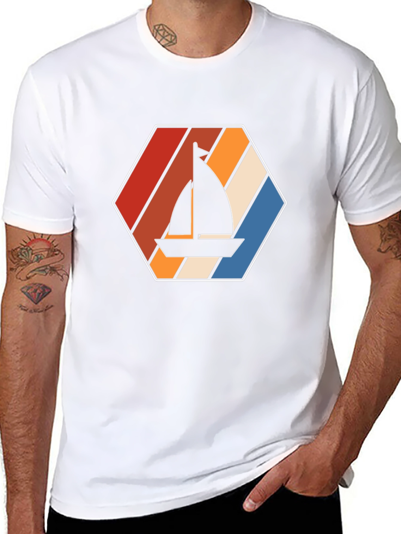 Retro Sailboat Graphic Tee - Black Cotton T-Shirt