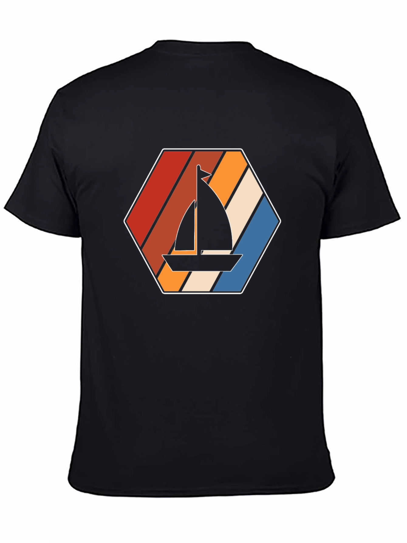 Retro Sailboat Graphic Tee - Black Cotton T-Shirt