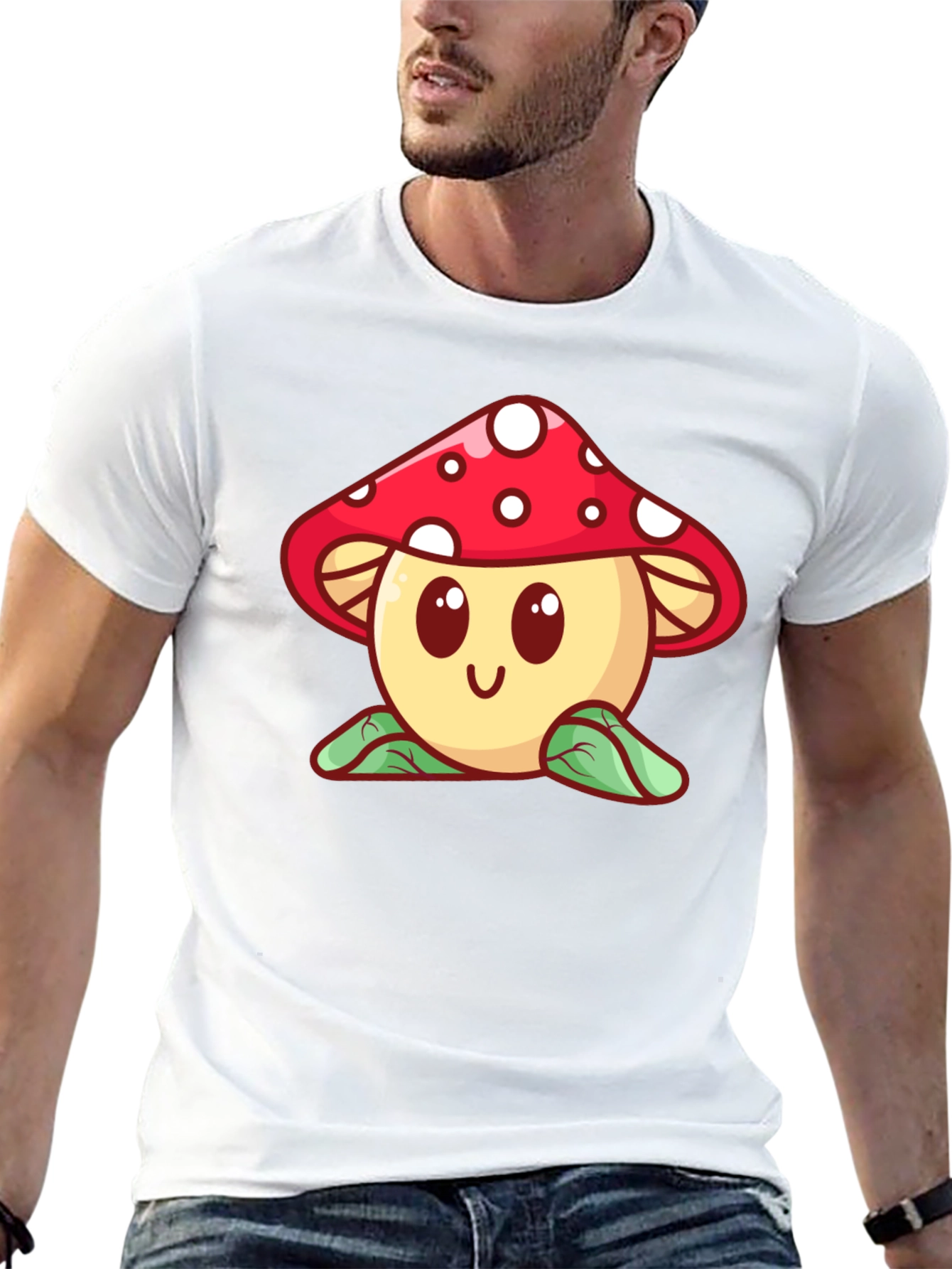 Mushroom Graphic Black T-Shirt - Cute Cartoon Design