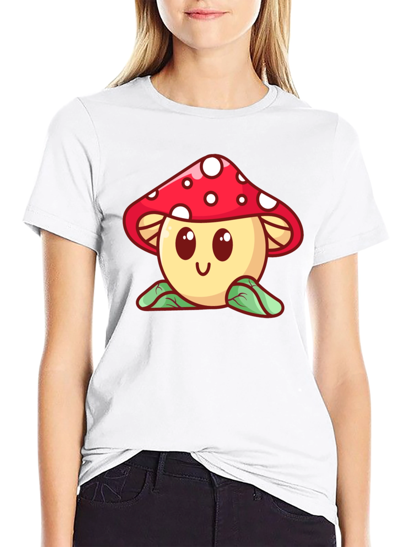 Mushroom Graphic Black T-Shirt - Cute Cartoon Design