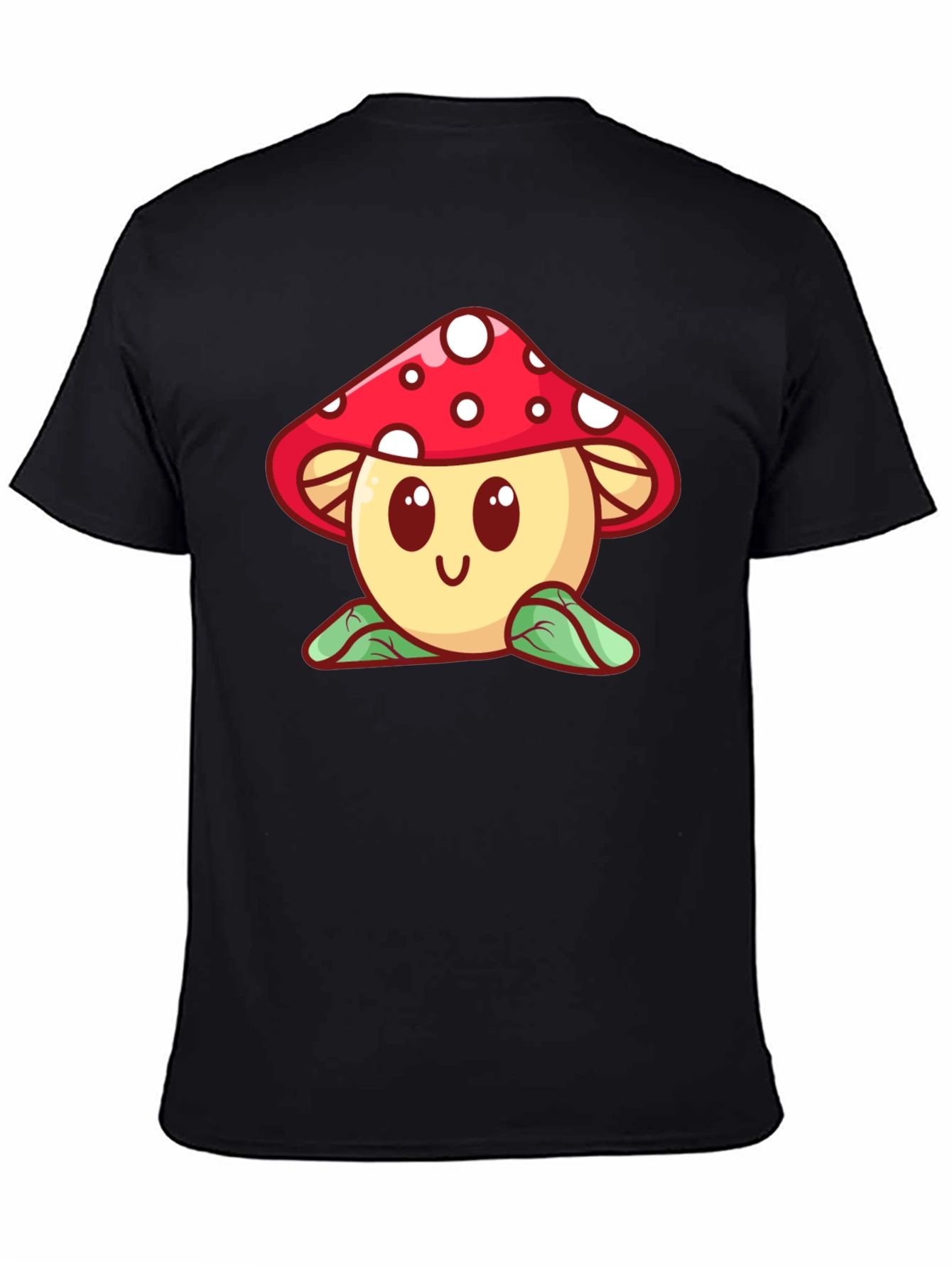 Mushroom Graphic Black T-Shirt - Cute Cartoon Design