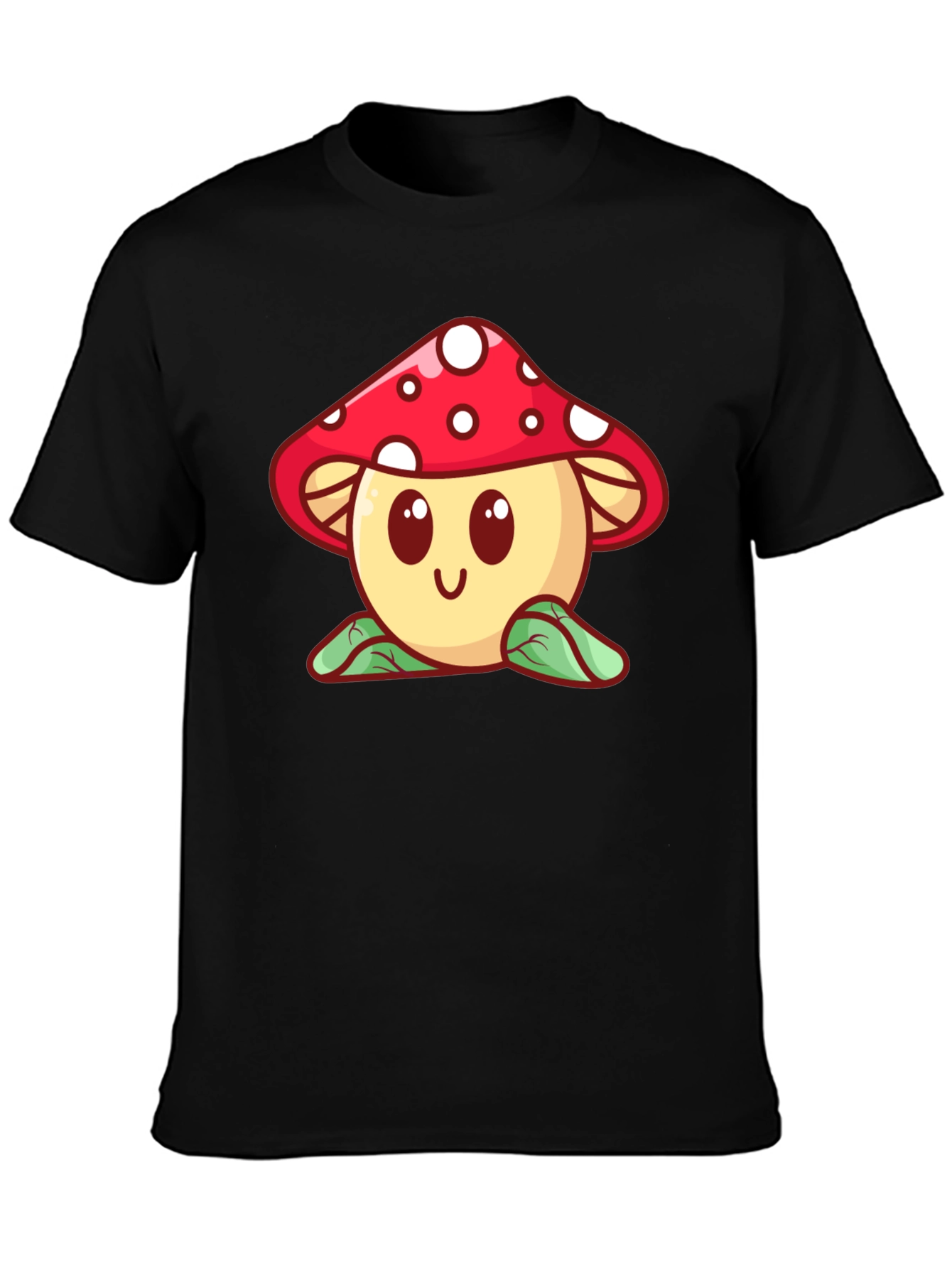 Mushroom Graphic Black T-Shirt - Cute Cartoon Design