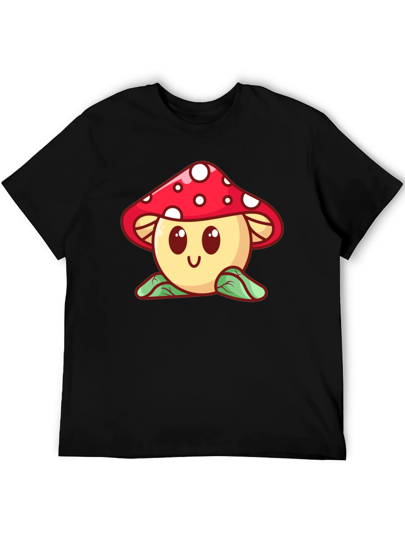 Mushroom Graphic Black T-Shirt - Cute Cartoon Design