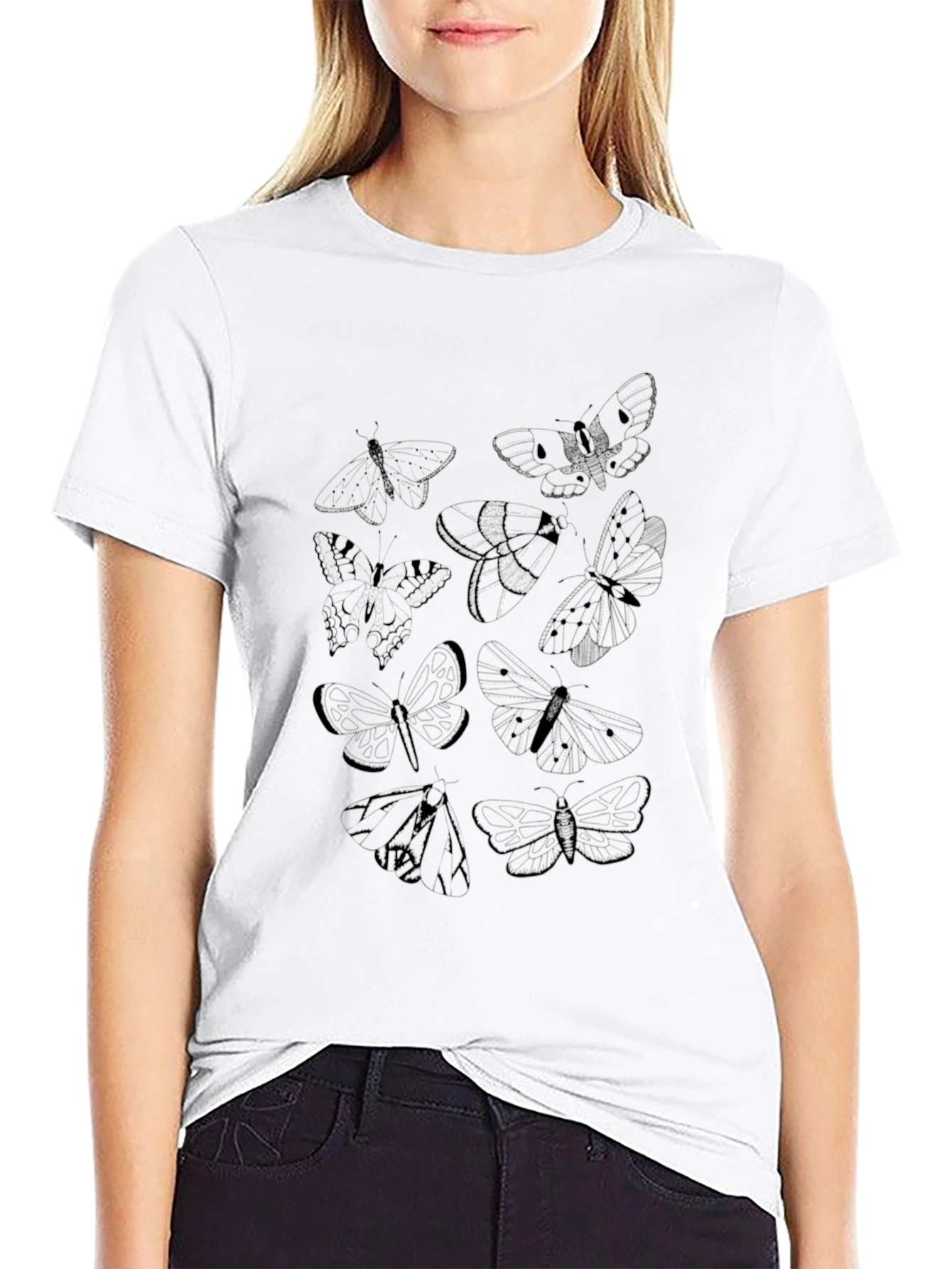 Moth Graphic Print Black T-Shirt