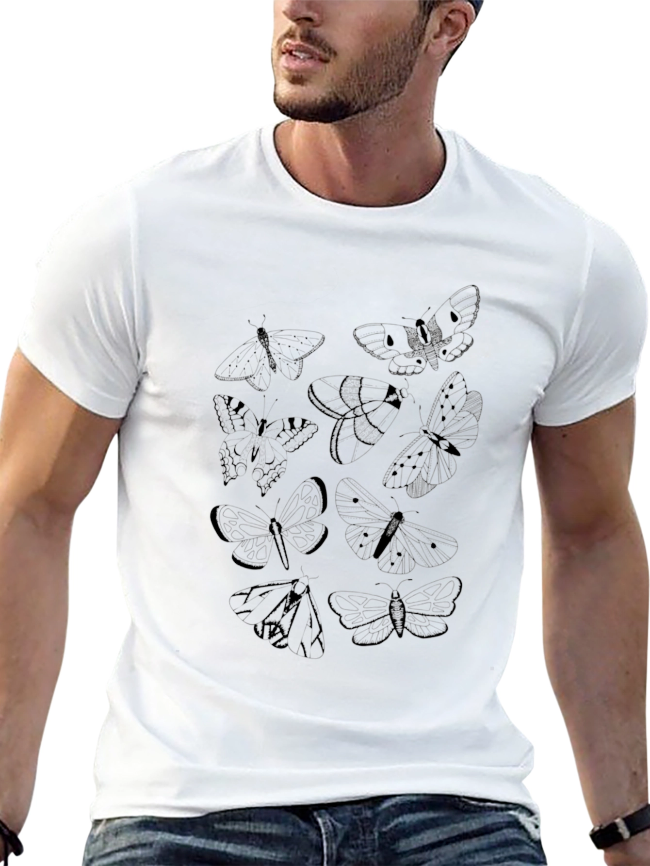 Moth Graphic Print Black T-Shirt
