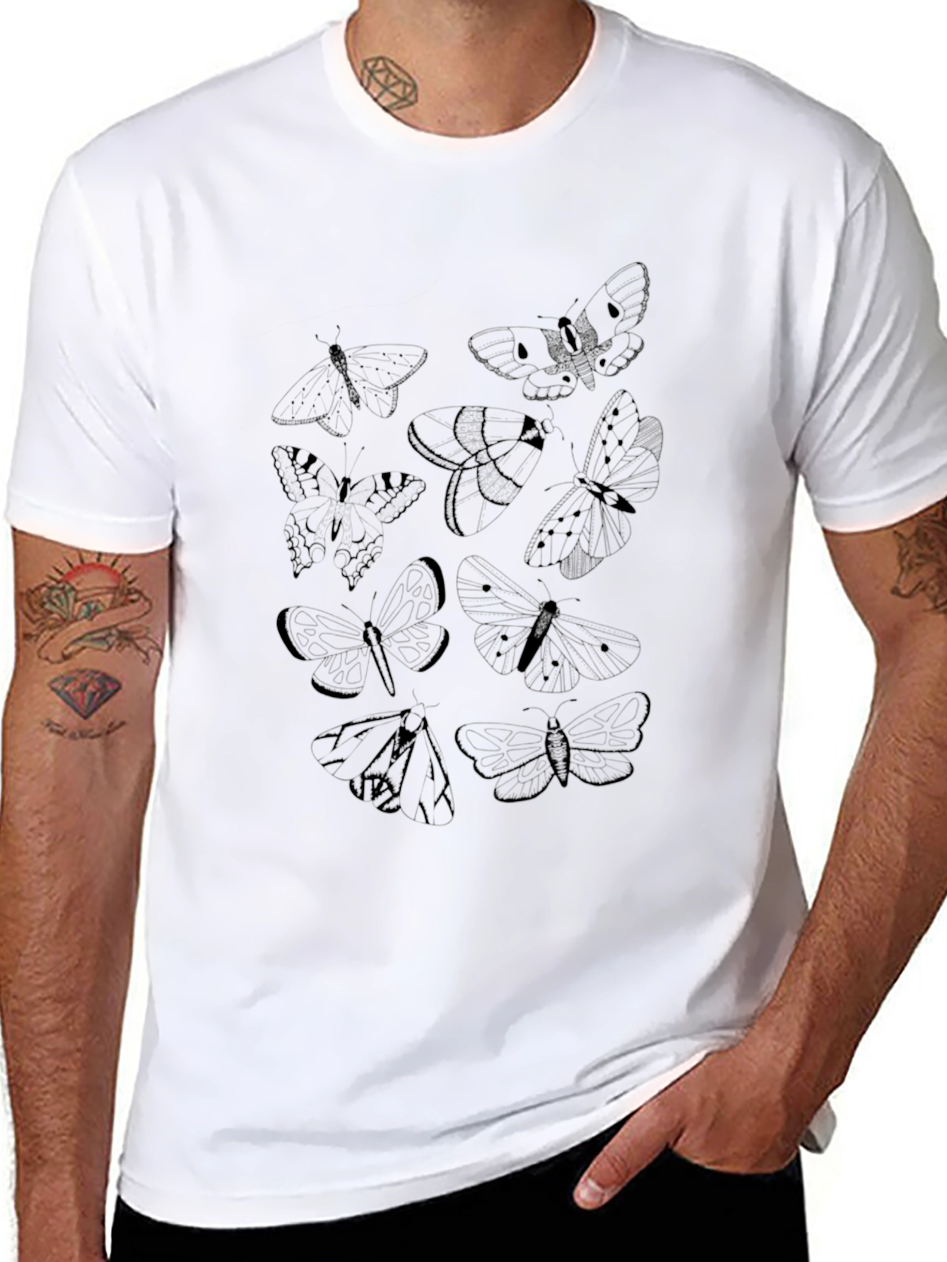 Moth Graphic Print Black T-Shirt