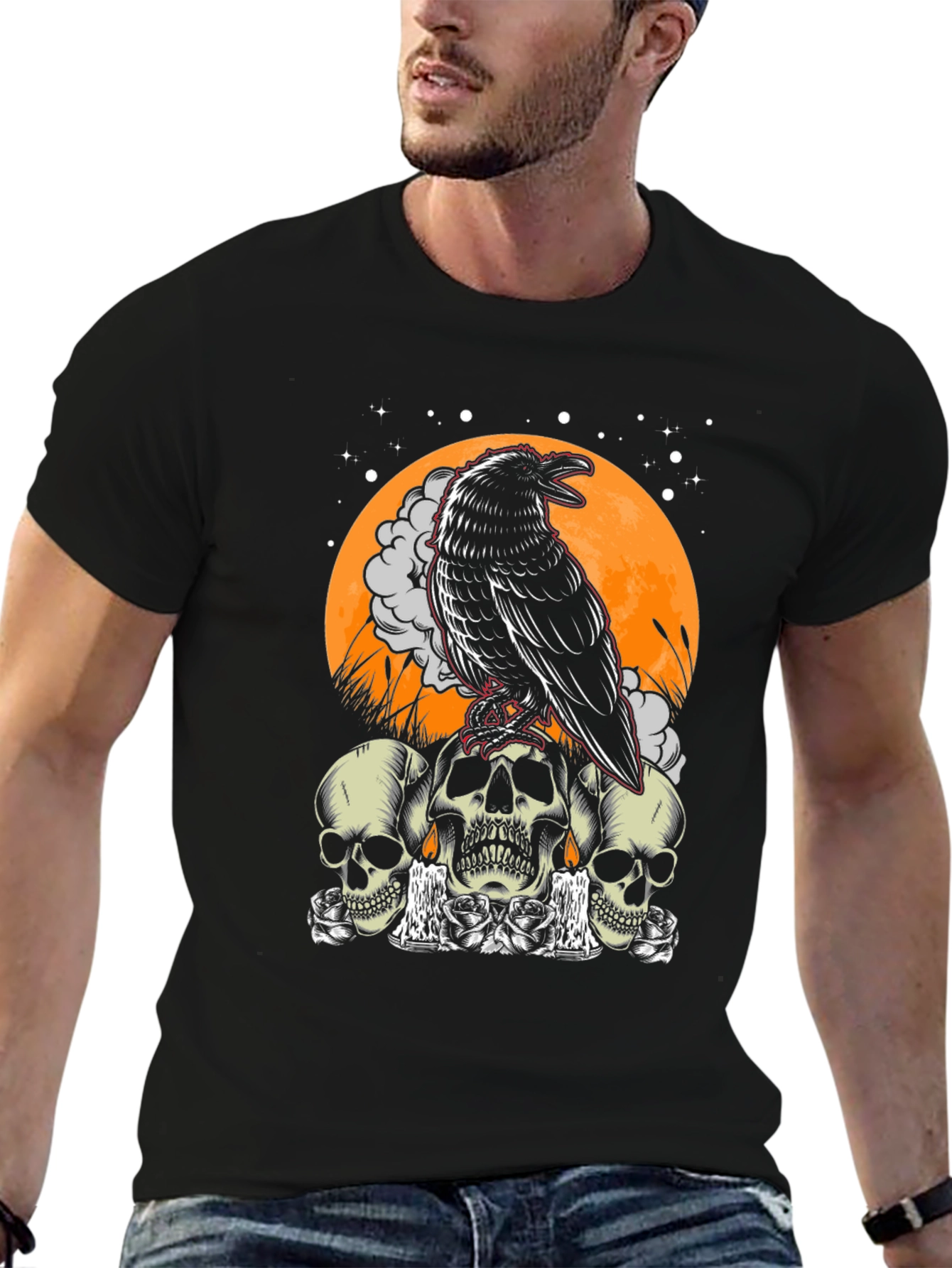 Raven Skull Graphic Tee - Mens Black T-Shirt