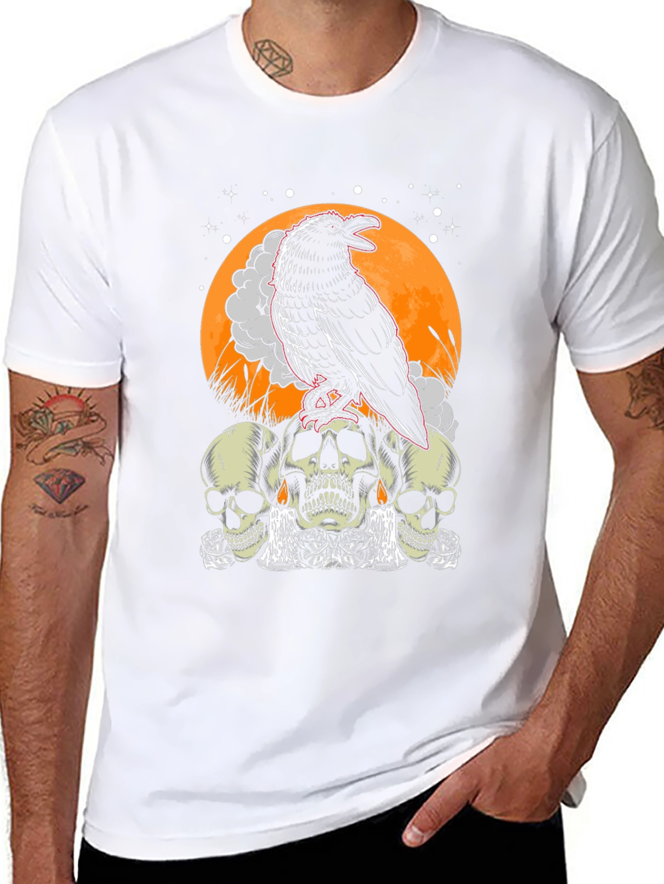 Raven Skull Graphic Tee - Mens Black T-Shirt