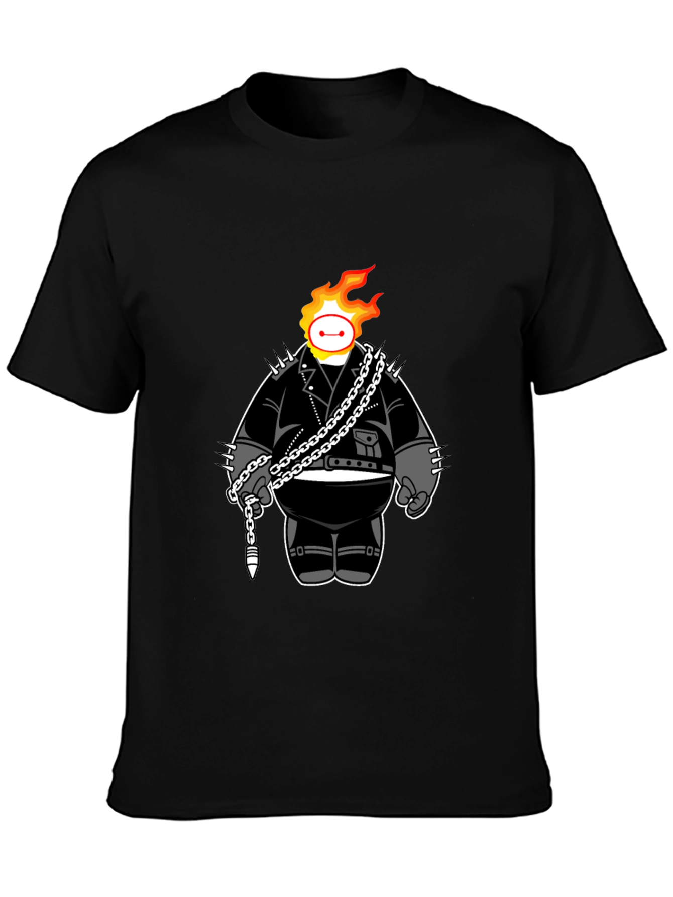 Flaming Baymax Graphic Black T-Shirt