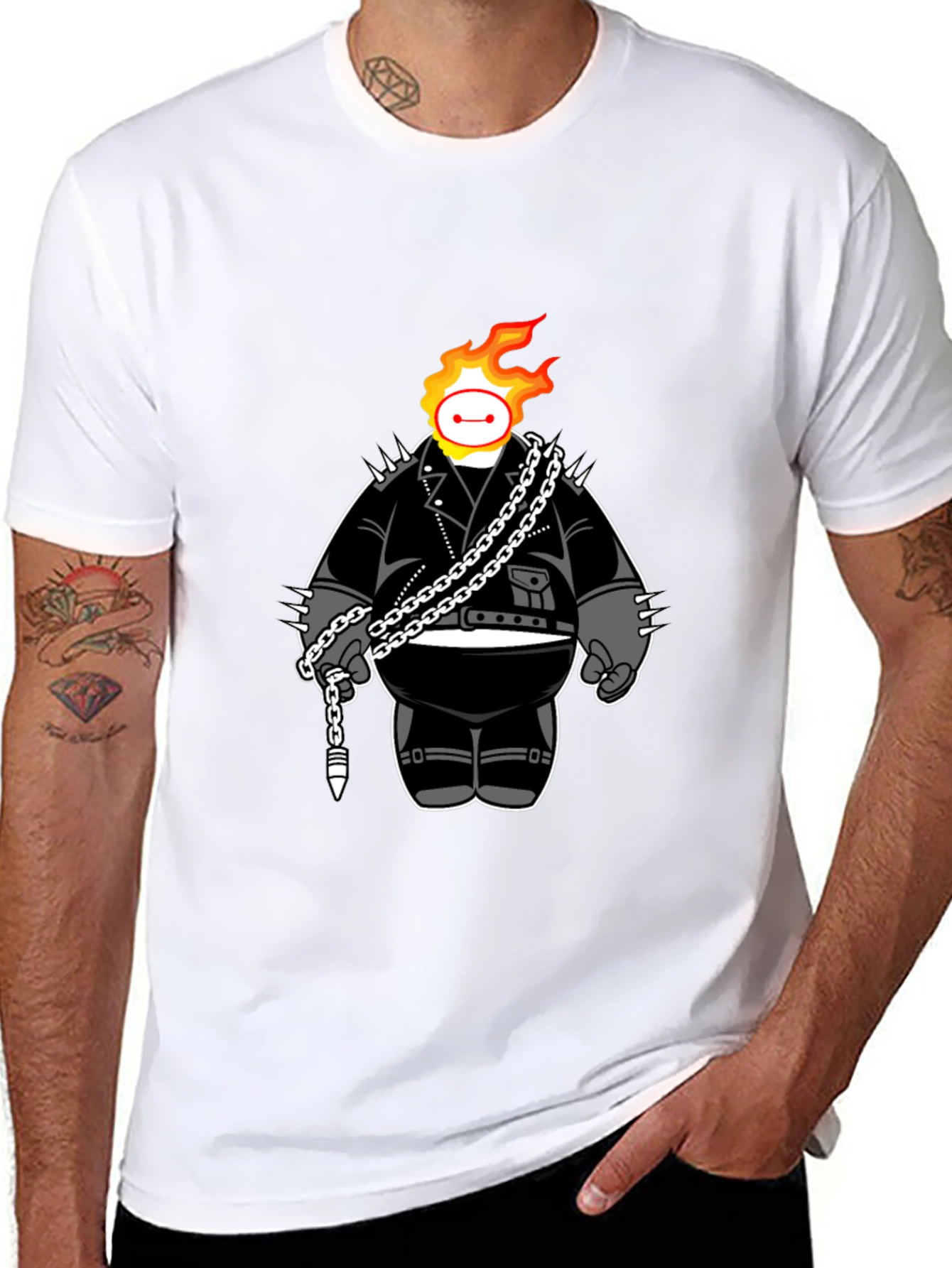 Flaming Baymax Graphic Black T-Shirt