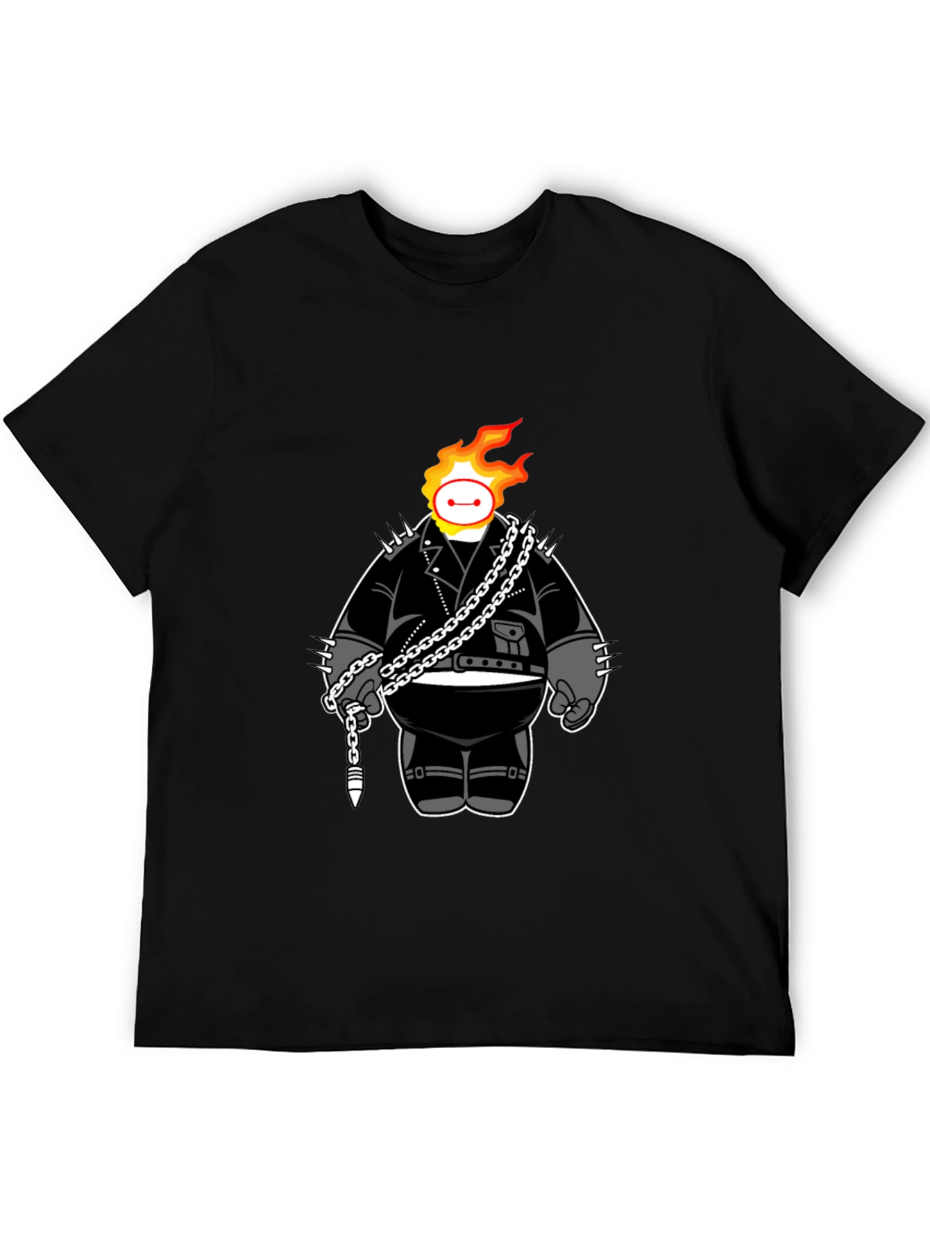 Flaming Baymax Graphic Black T-Shirt