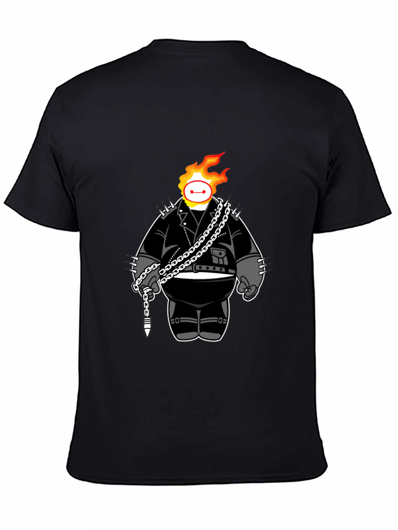Flaming Baymax Graphic Black T-Shirt