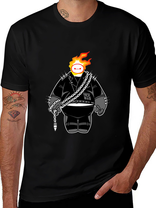 Flaming Baymax Graphic Black T-Shirt