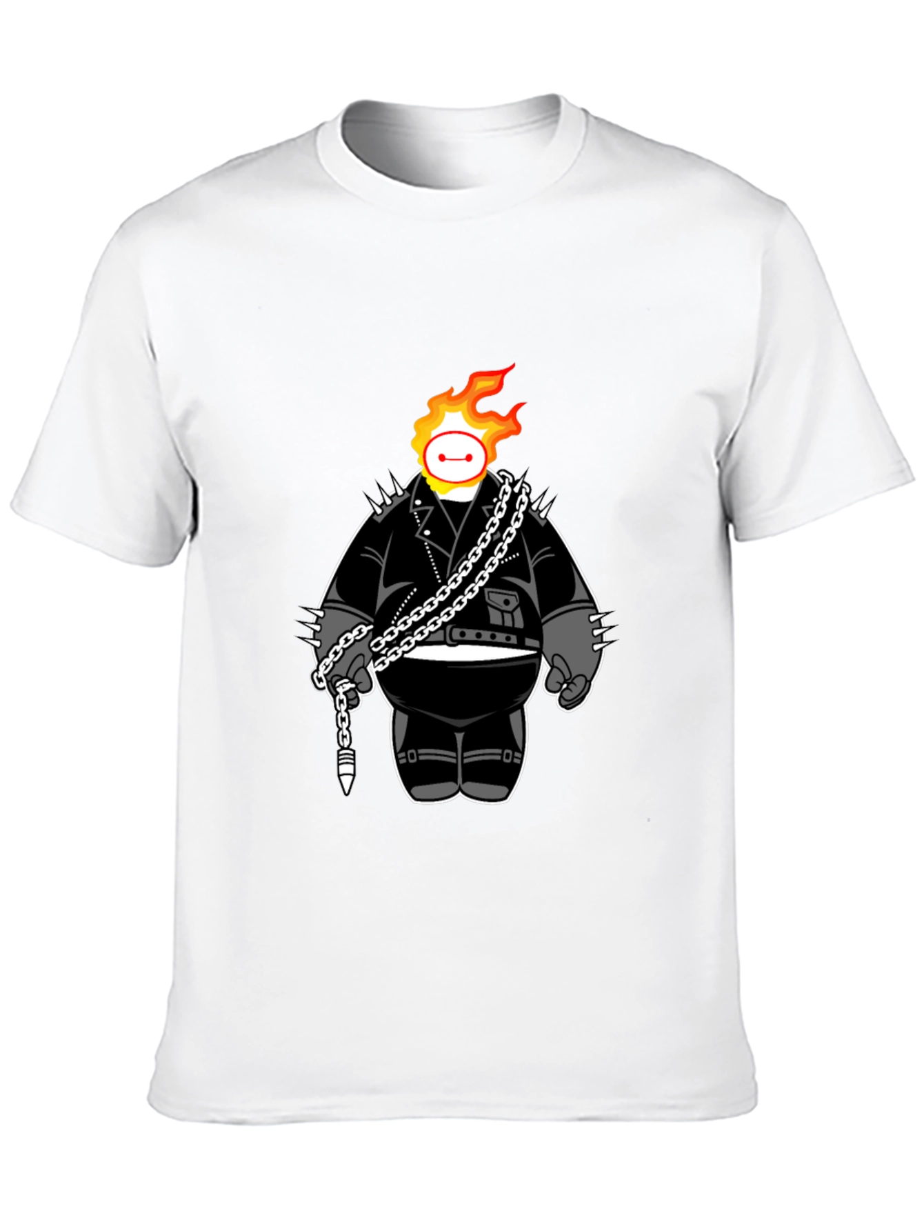Flaming Baymax Graphic Black T-Shirt