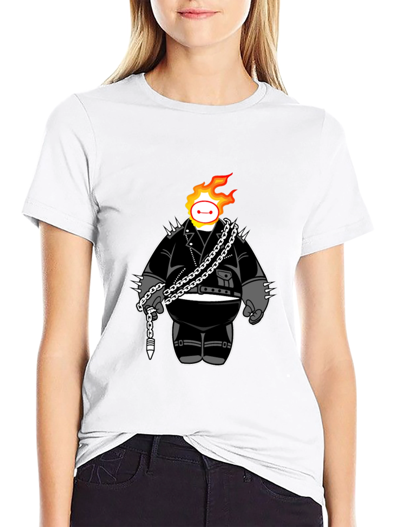 Flaming Baymax Graphic Black T-Shirt