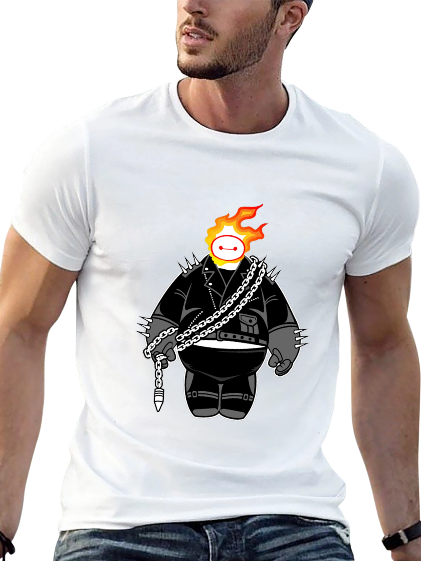 Flaming Baymax Graphic Black T-Shirt