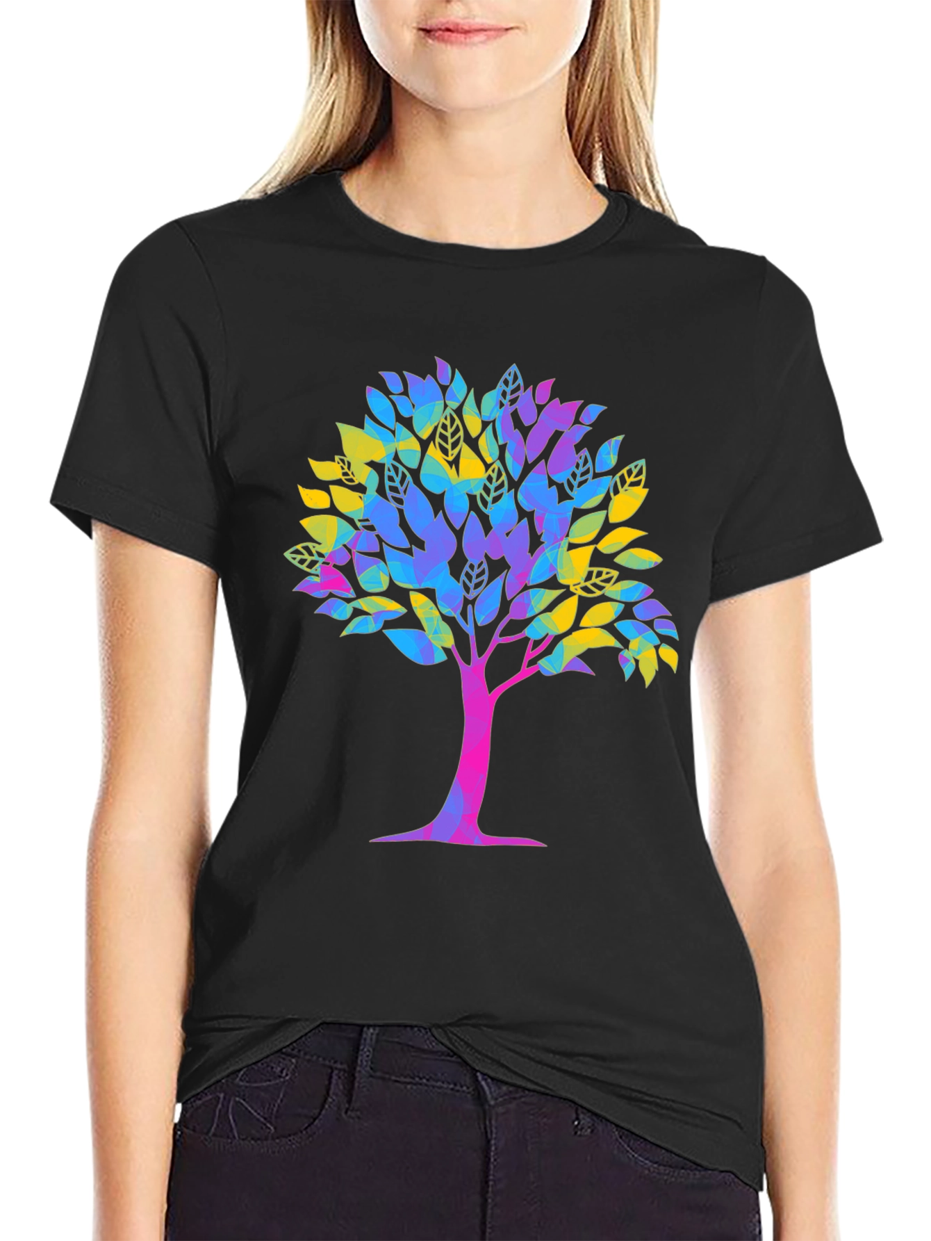Vibrant Tree Graphic Tee - Unisex Black T-Shirt