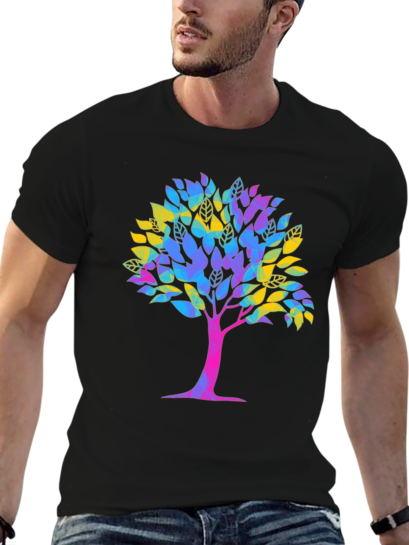 Vibrant Tree Graphic Tee - Unisex Black T-Shirt