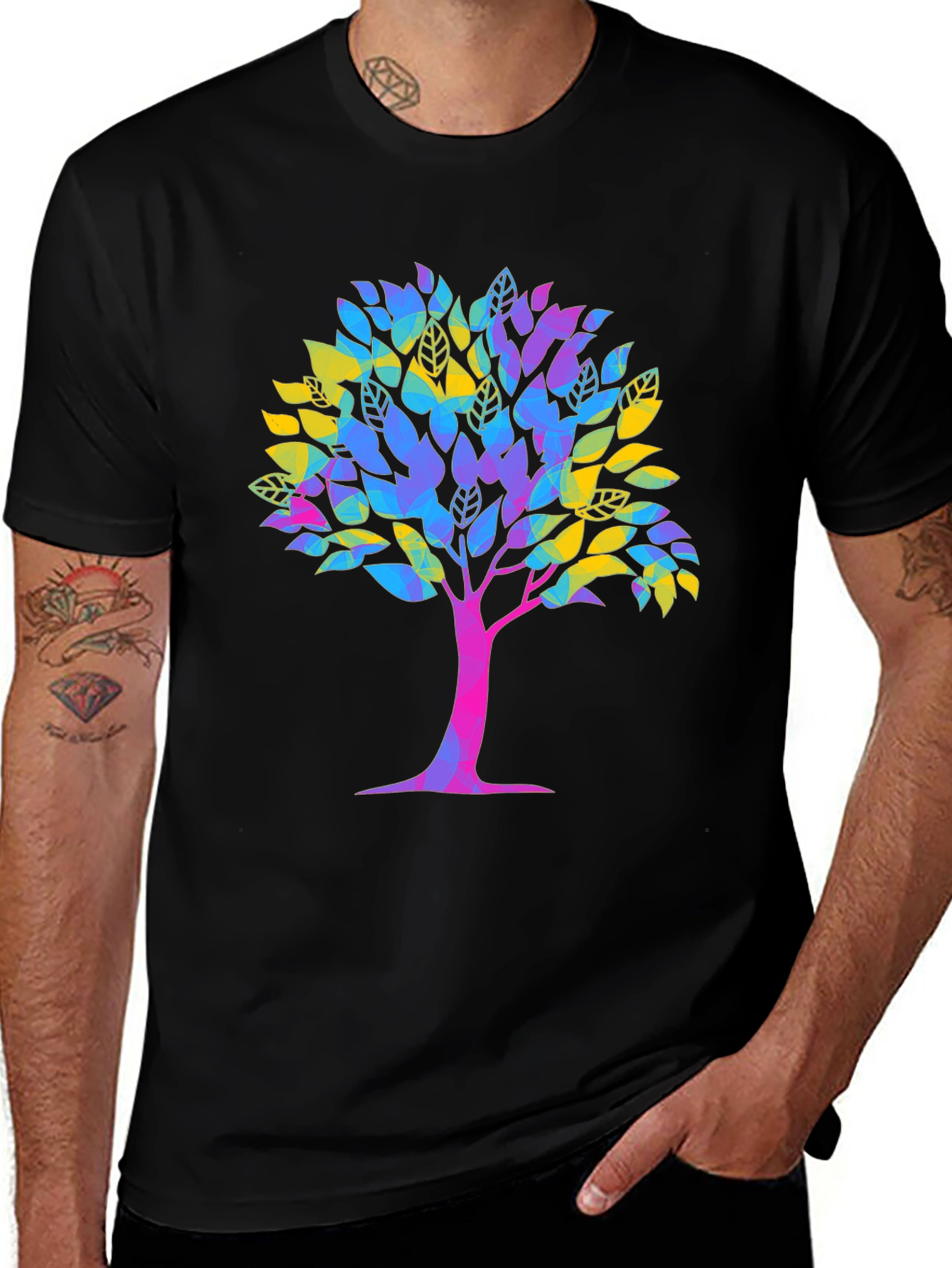 Vibrant Tree Graphic Tee - Unisex Black T-Shirt