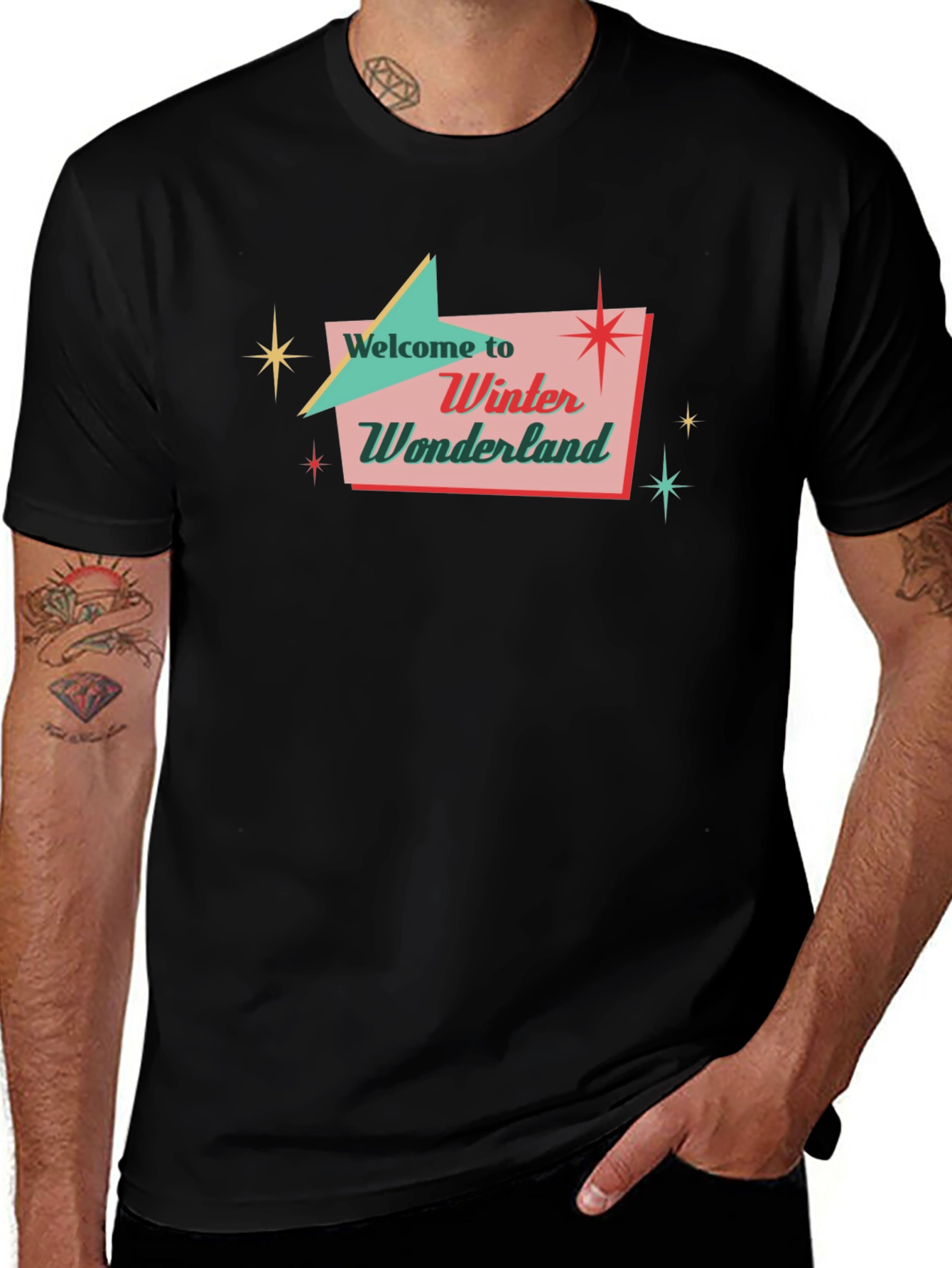 Retro Winter Wonderland Black T-Shirt