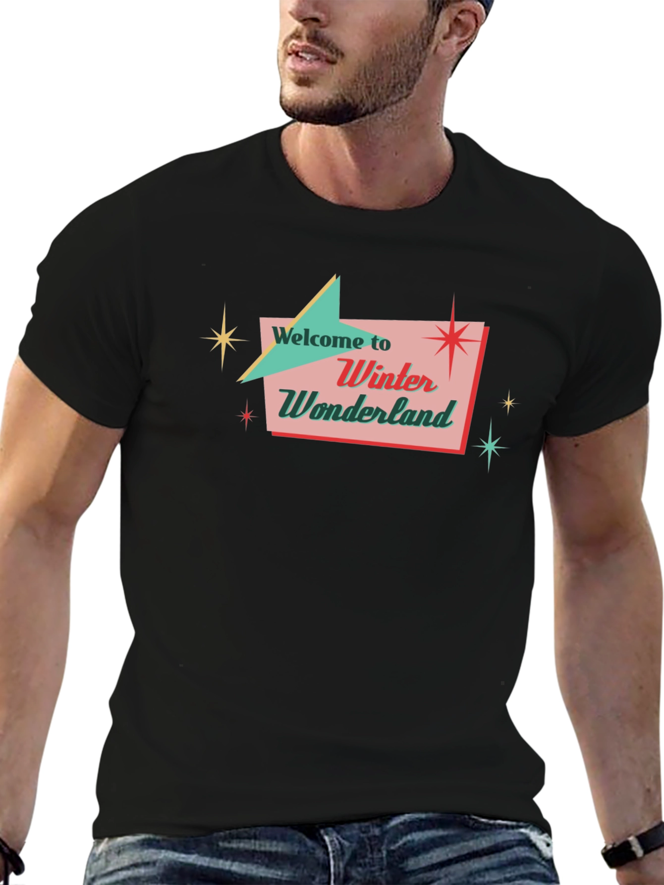 Retro Winter Wonderland Black T-Shirt