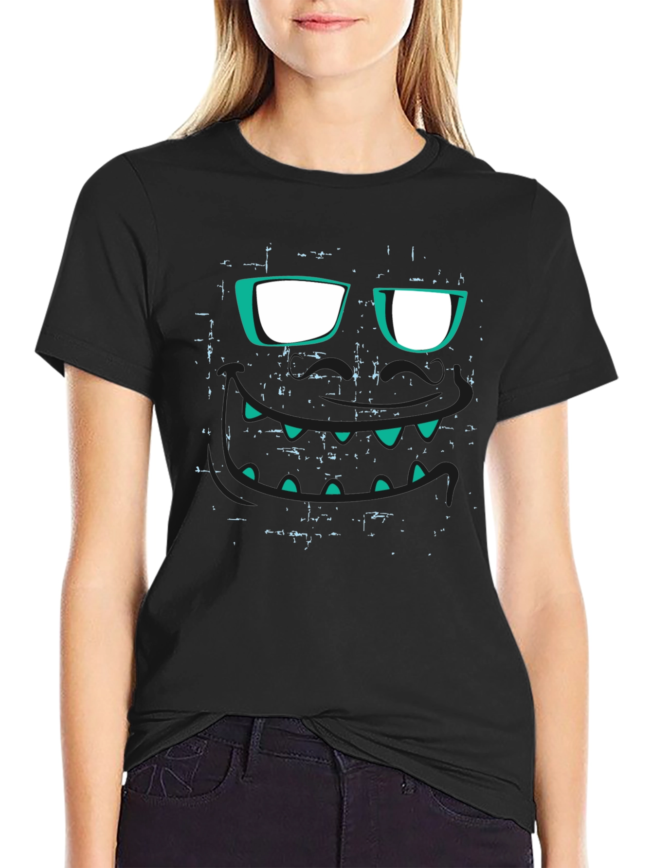 Monster Face Graphic Black T-Shirt