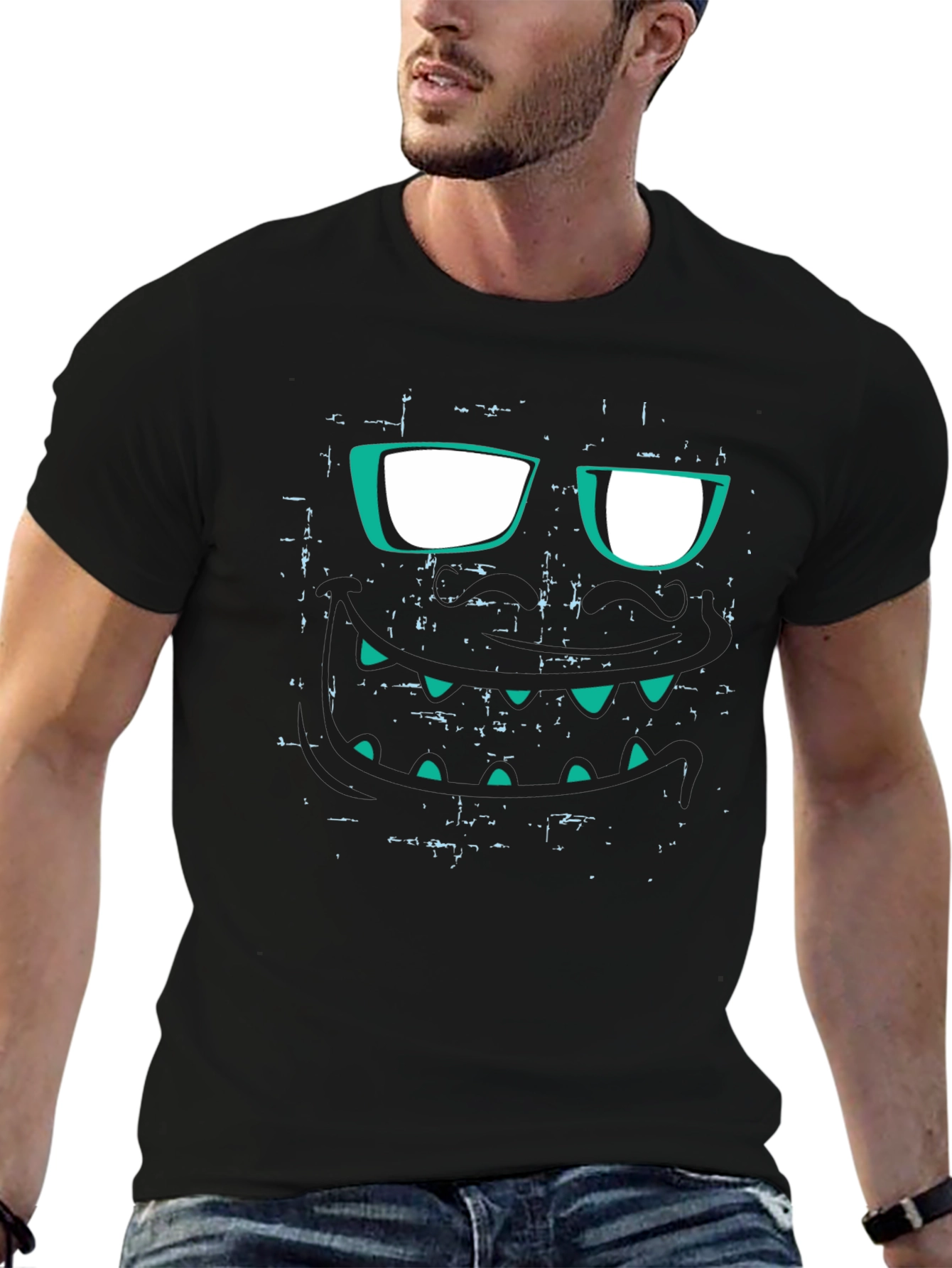 Monster Face Graphic Black T-Shirt