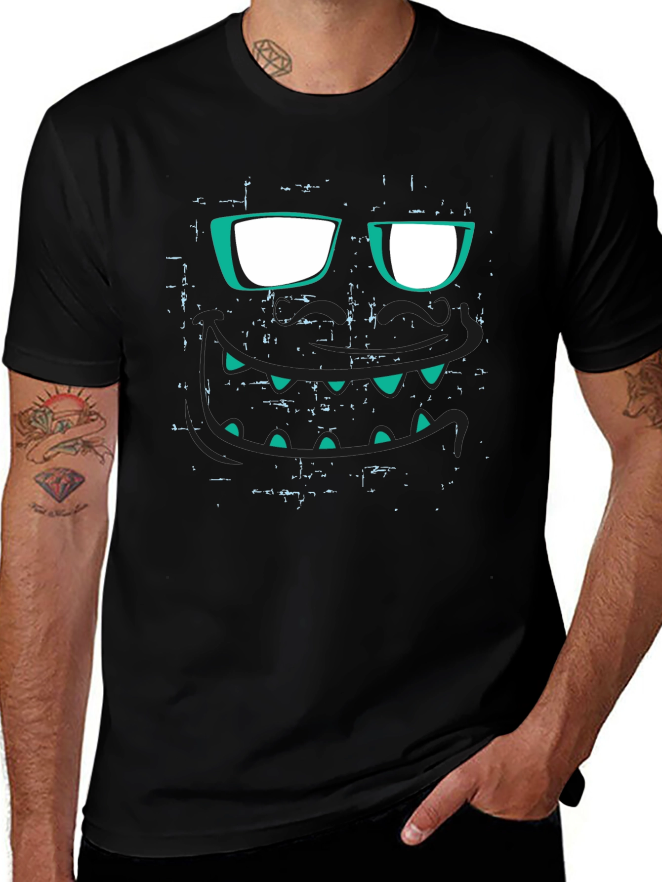 Monster Face Graphic Black T-Shirt