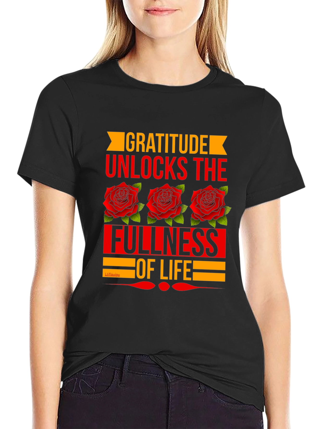 Gratitude Rose Graphic Tee - Black T-Shirt