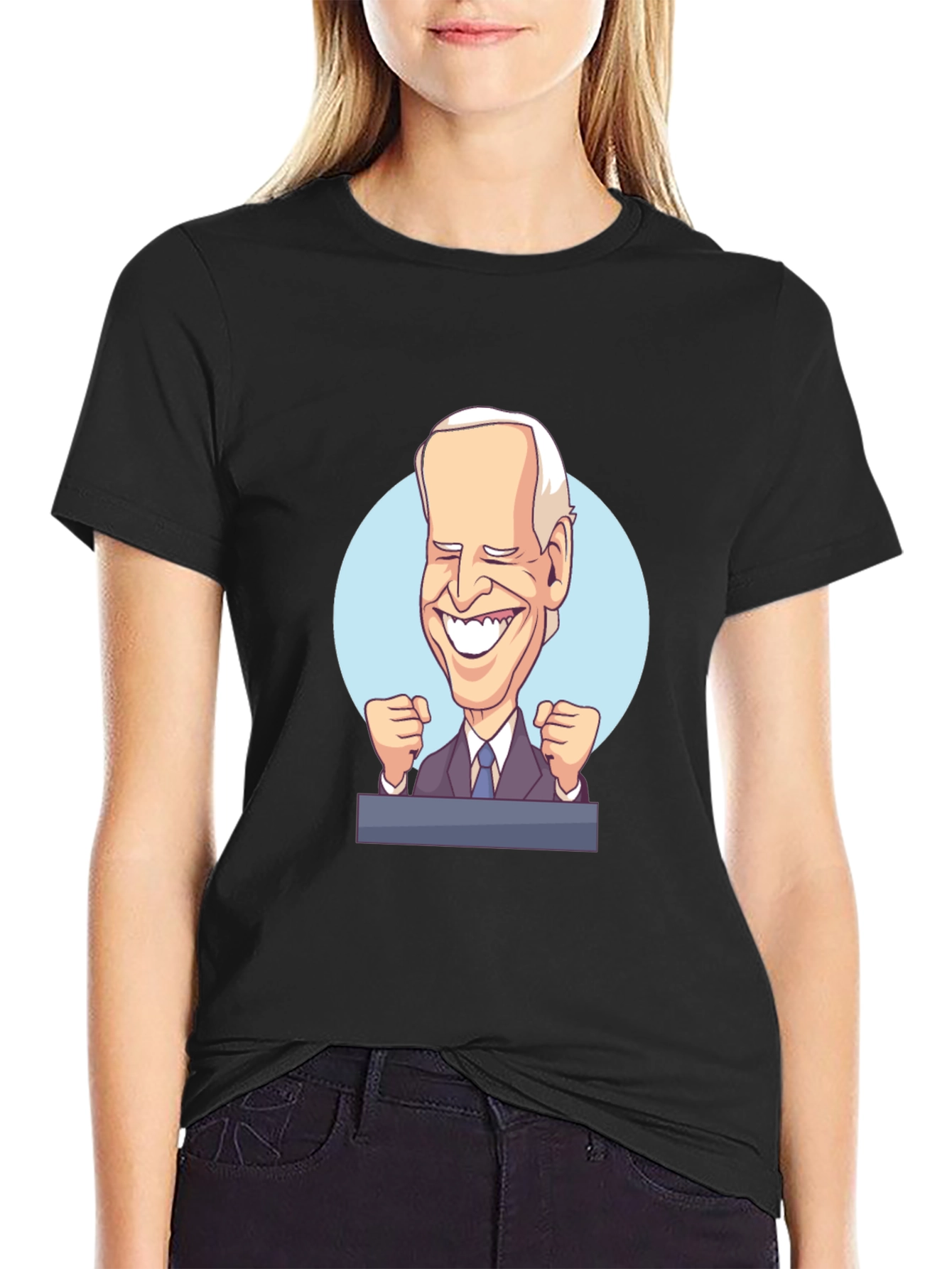 Joe Biden Cartoon Graphic Black T-Shirt