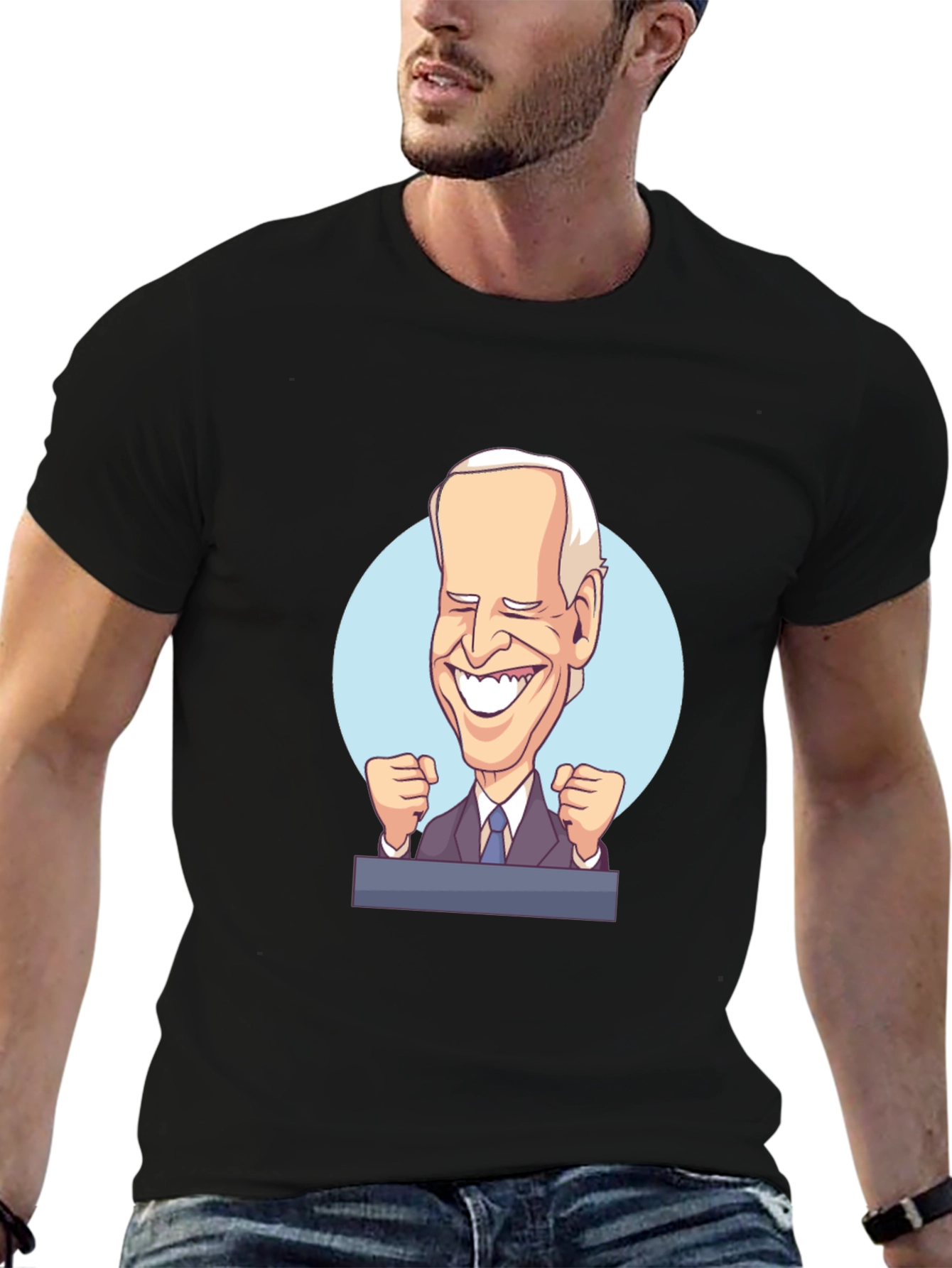Joe Biden Cartoon Graphic Black T-Shirt