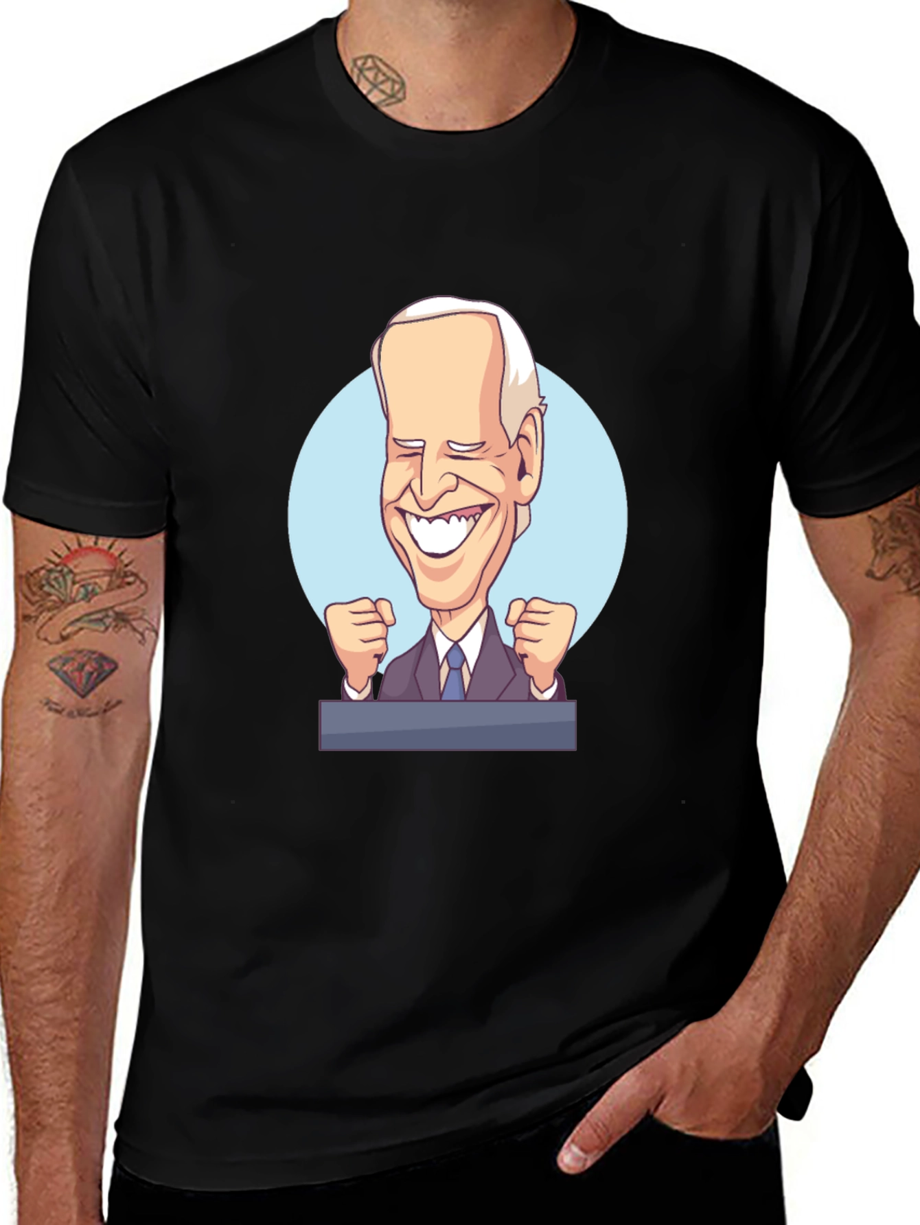 Joe Biden Cartoon Graphic Black T-Shirt