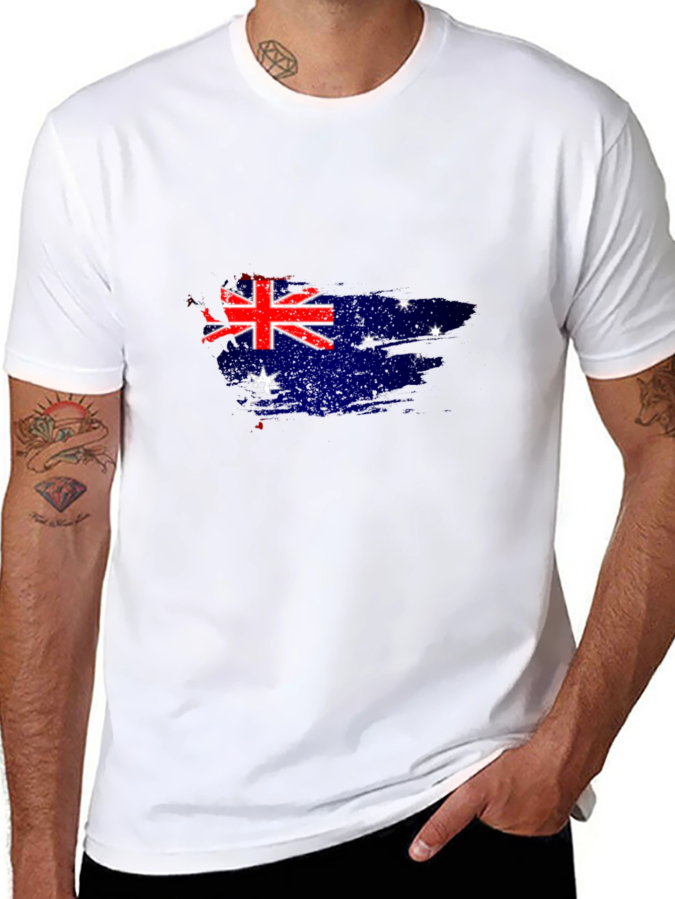 Australian Flag Graphic Tee - Black Cotton Casual Shirt