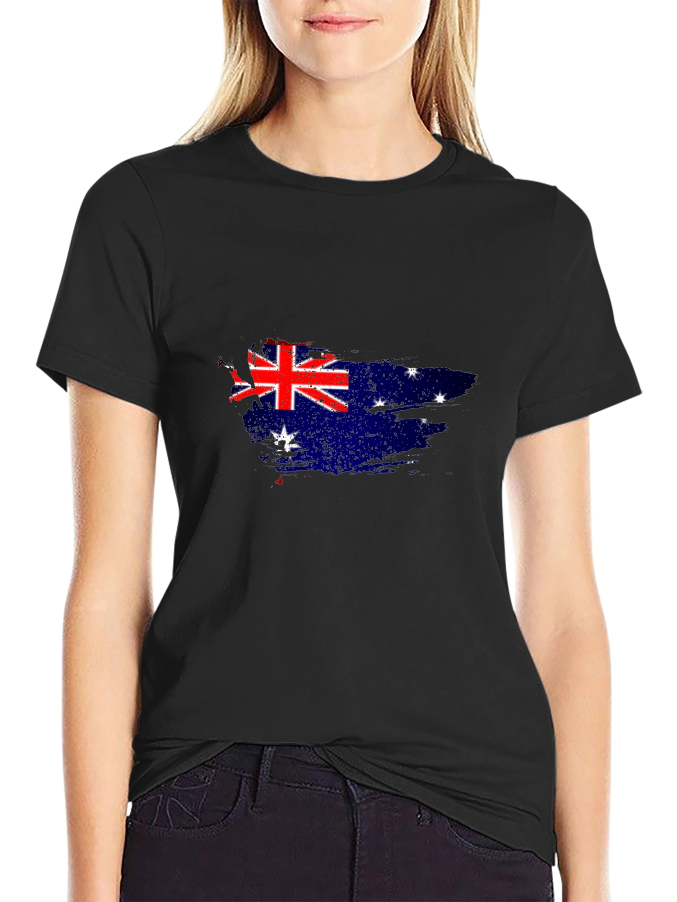 Australian Flag Graphic Tee - Black Cotton Casual Shirt