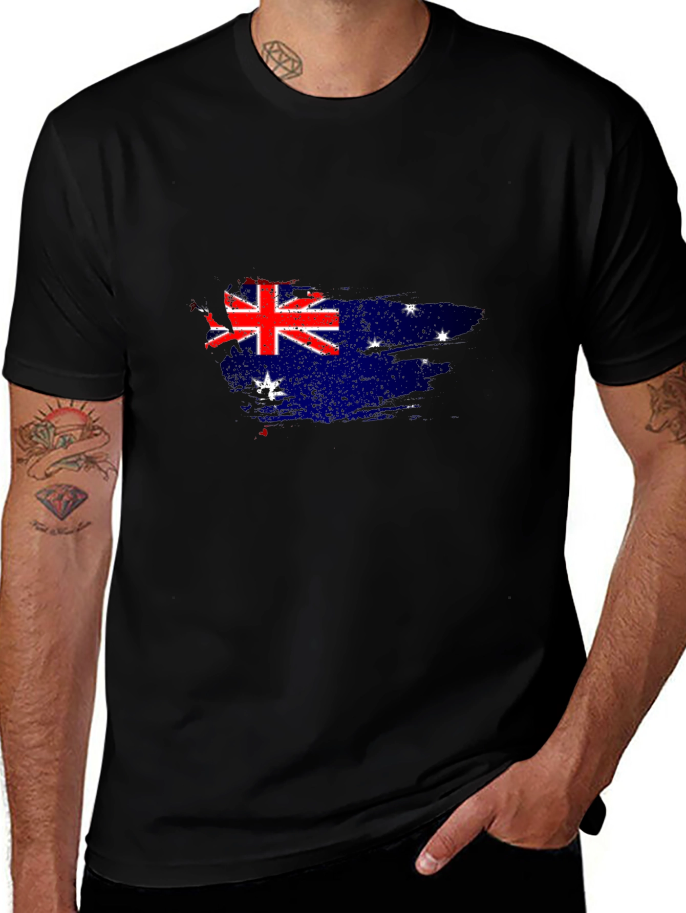 Australian Flag Graphic Tee - Black Cotton Casual Shirt