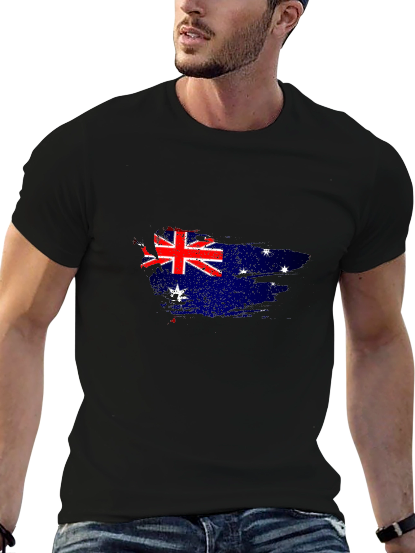 Australian Flag Graphic Tee - Black Cotton Casual Shirt