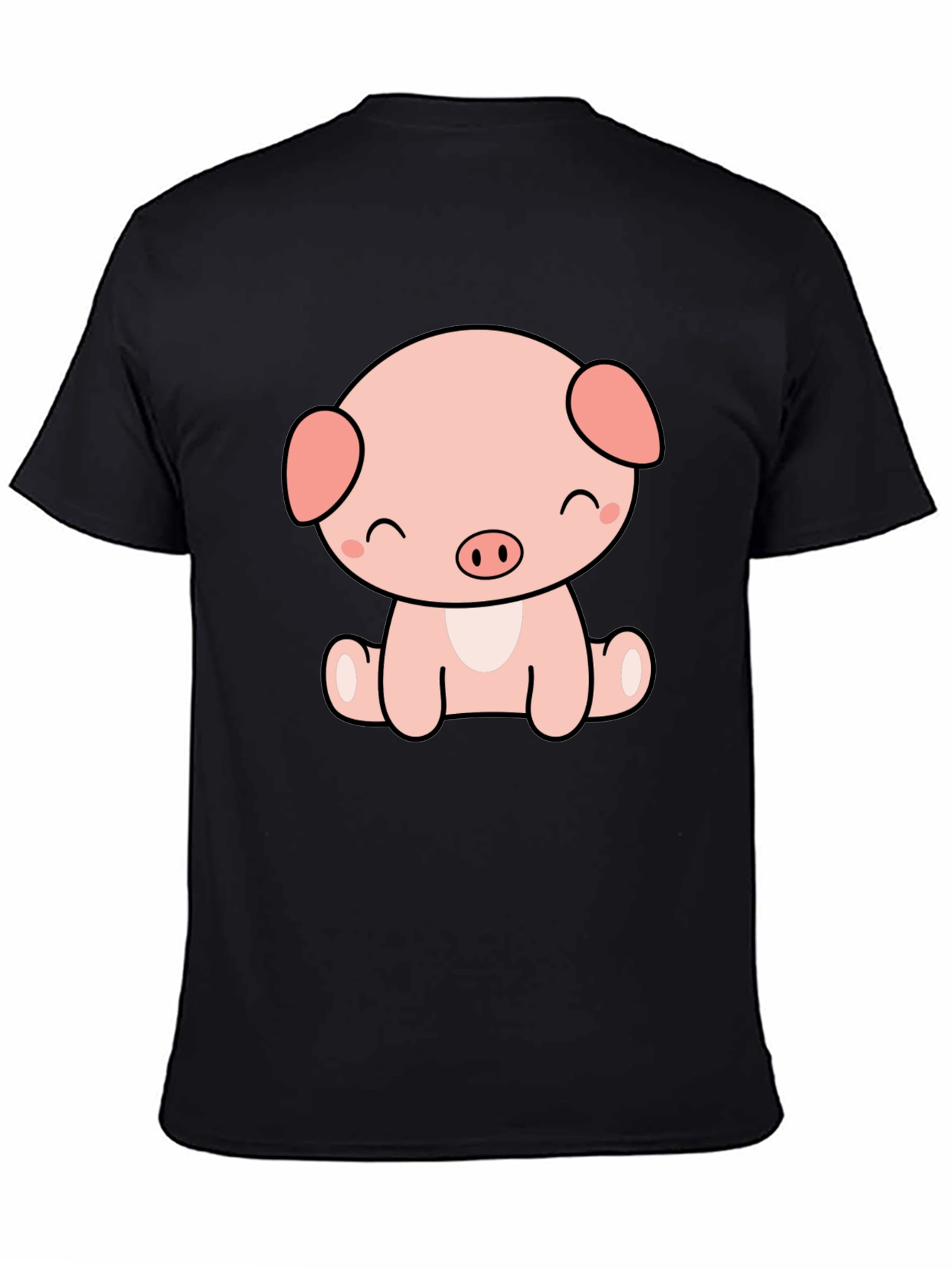 Cute Kawaii Pig Graphic Tee - Black Unisex Shirt