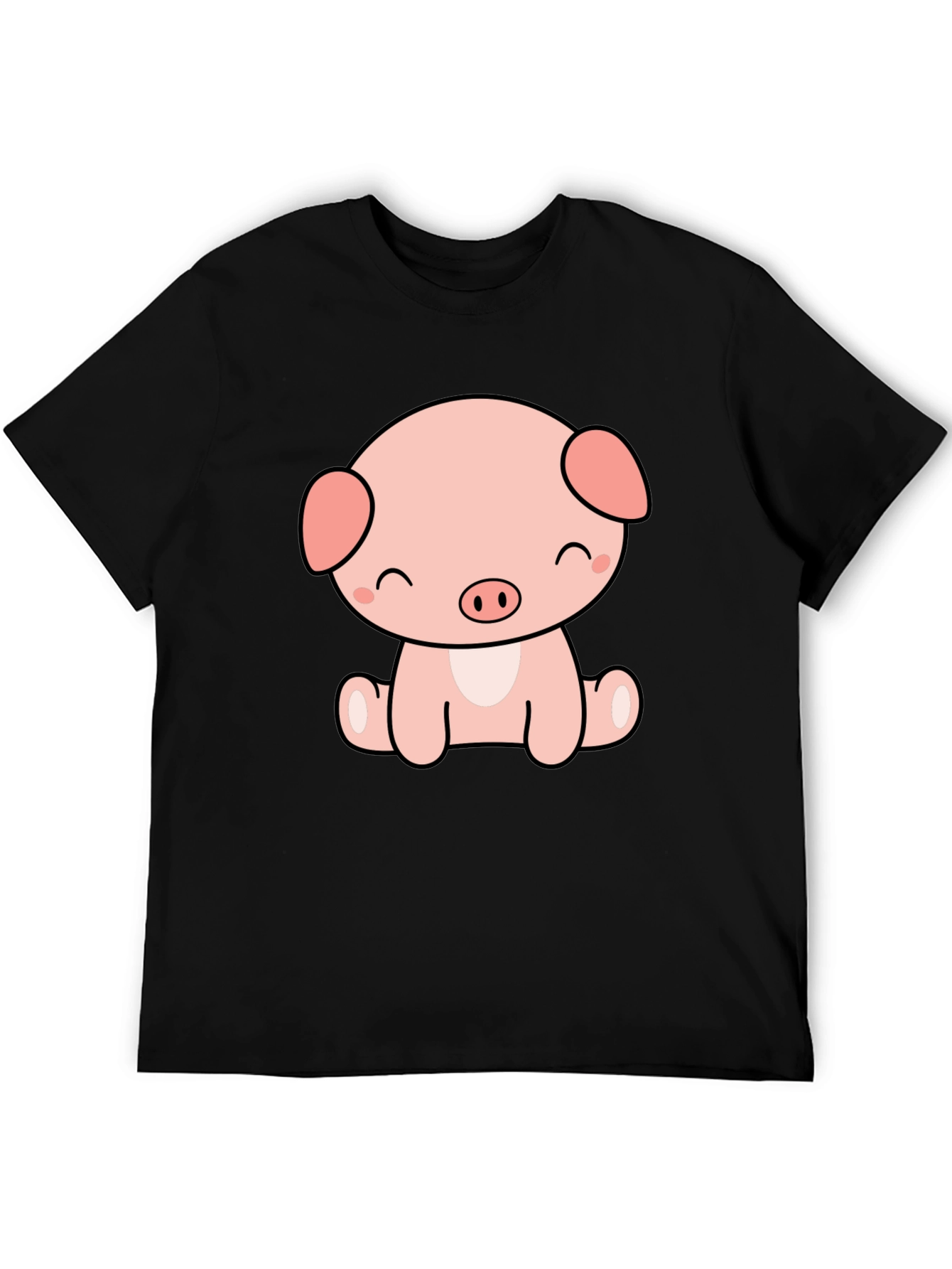 Cute Kawaii Pig Graphic Tee - Black Unisex Shirt