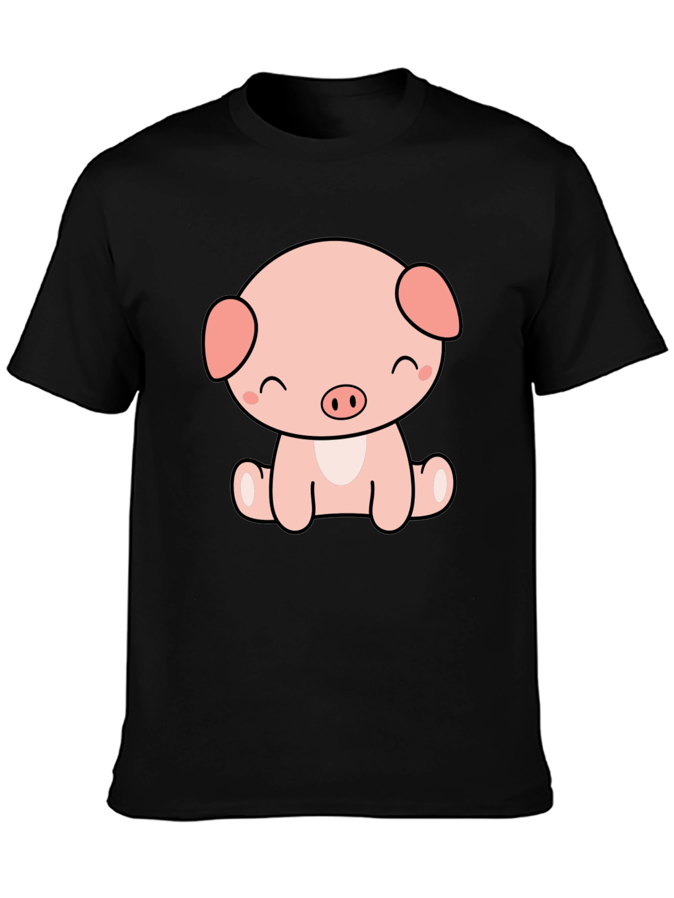 Cute Kawaii Pig Graphic Tee - Black Unisex Shirt