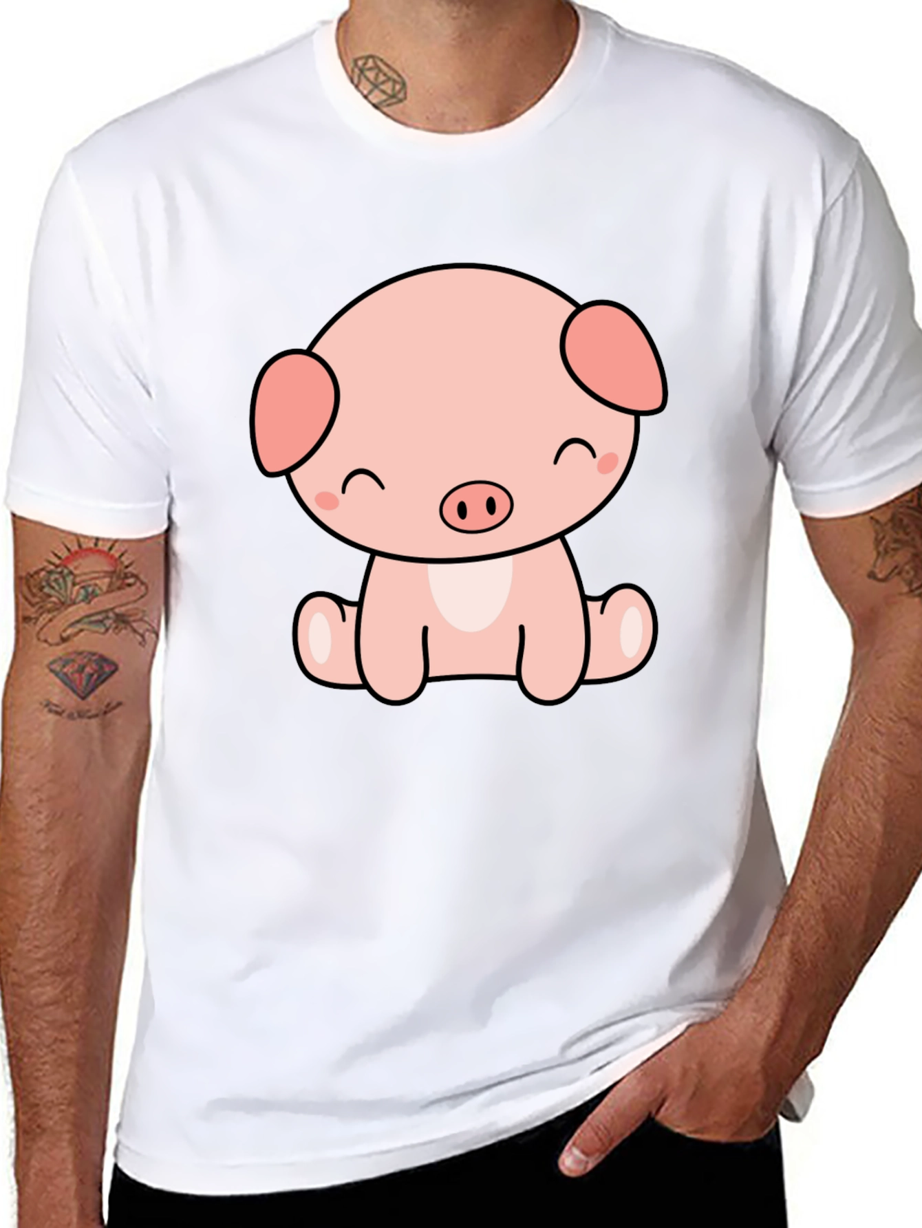 Cute Kawaii Pig Graphic Tee - Black Unisex Shirt