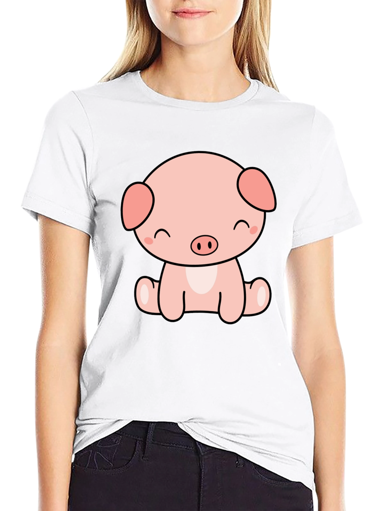 Cute Kawaii Pig Graphic Tee - Black Unisex Shirt