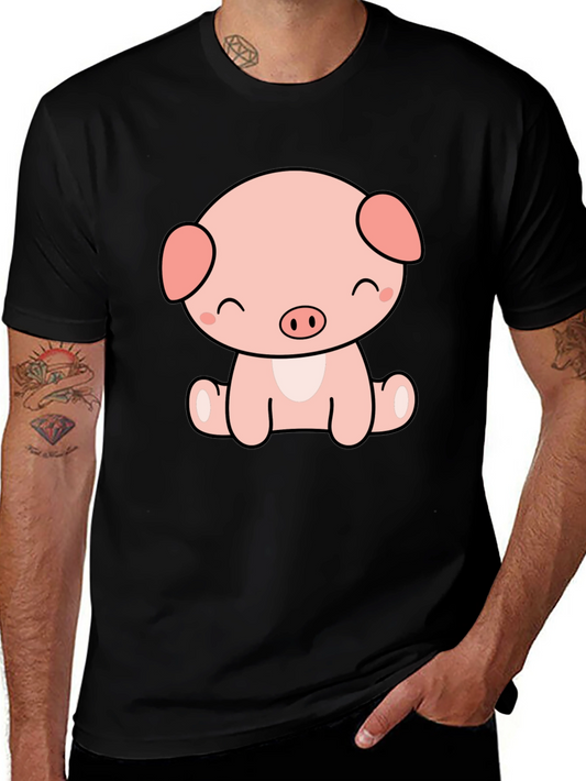 Cute Kawaii Pig Graphic Tee - Black Unisex Shirt