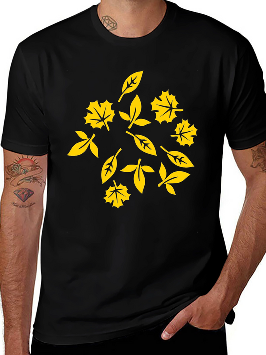 Autumn Leaves Graphic Tee - Stylish Black Cotton T-Shirt