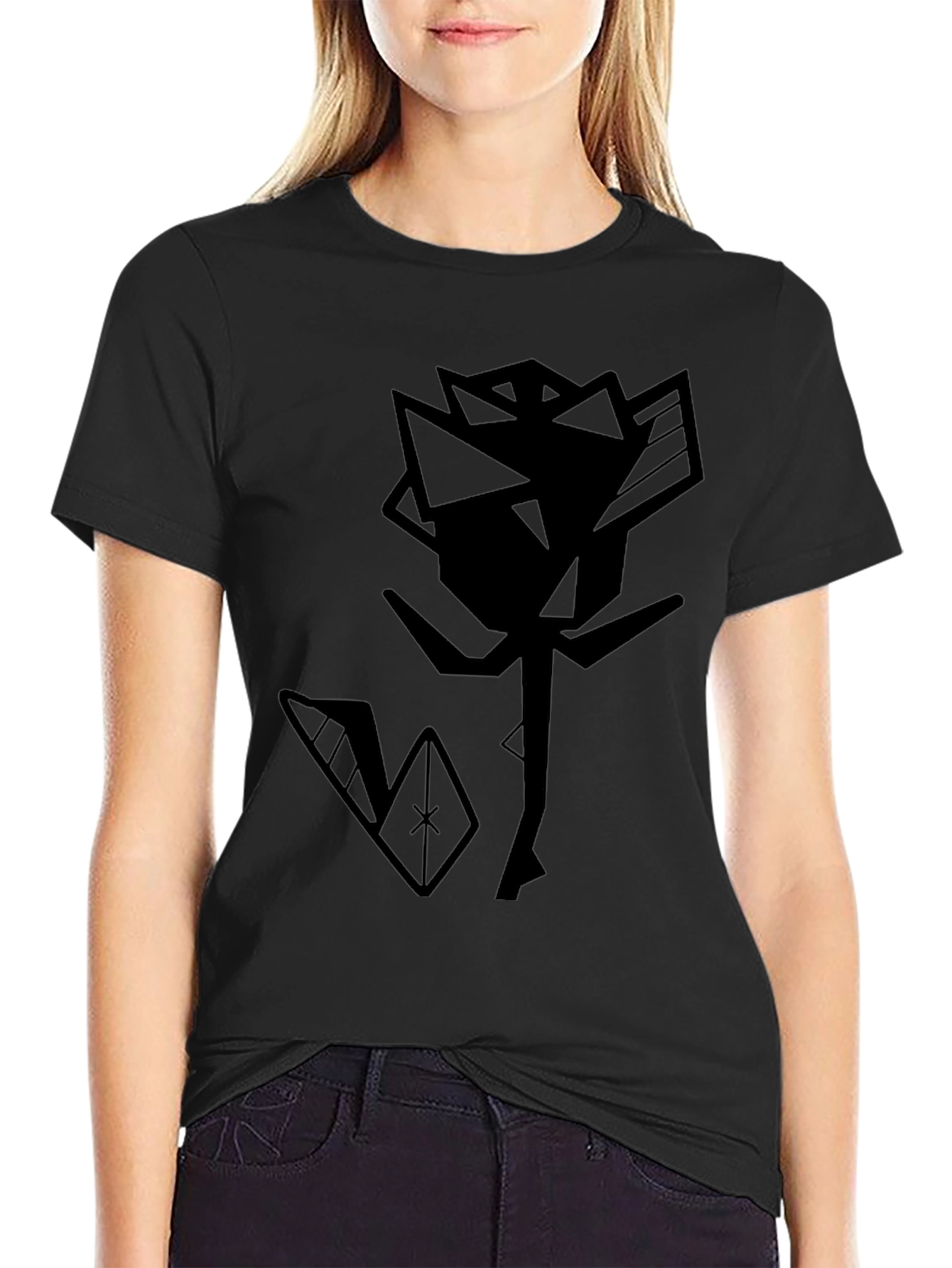 Abstract Rose Graphic Tee - Modern Black T-Shirt