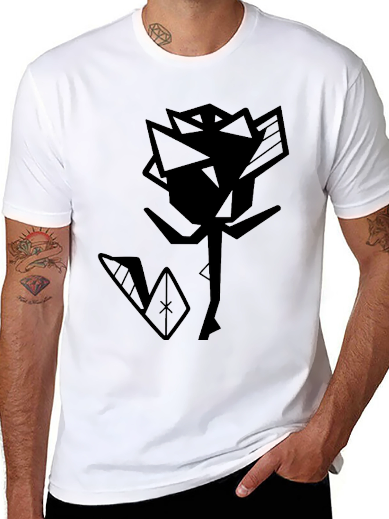 Abstract Rose Graphic Tee - Modern Black T-Shirt