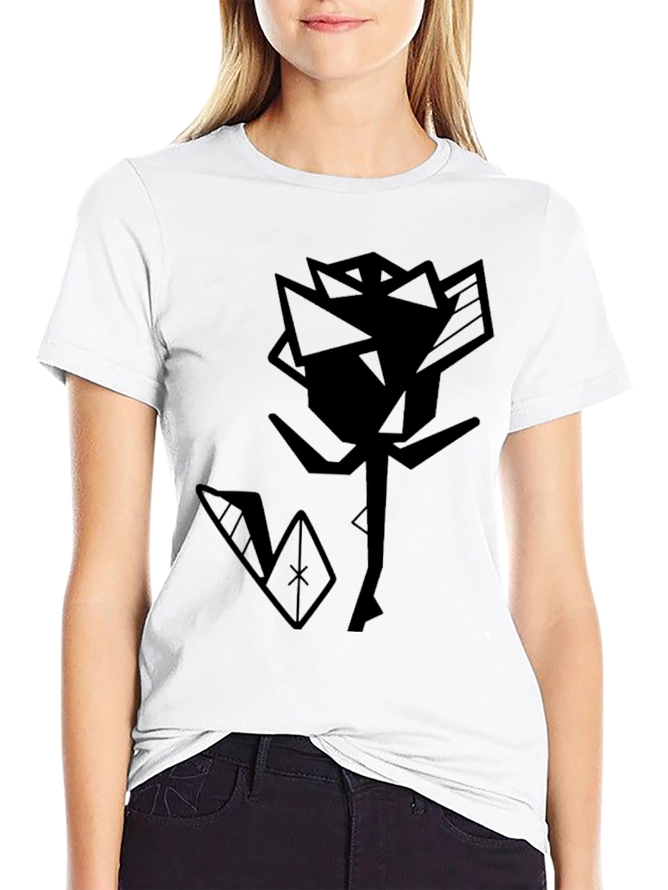 Abstract Rose Graphic Tee - Modern Black T-Shirt
