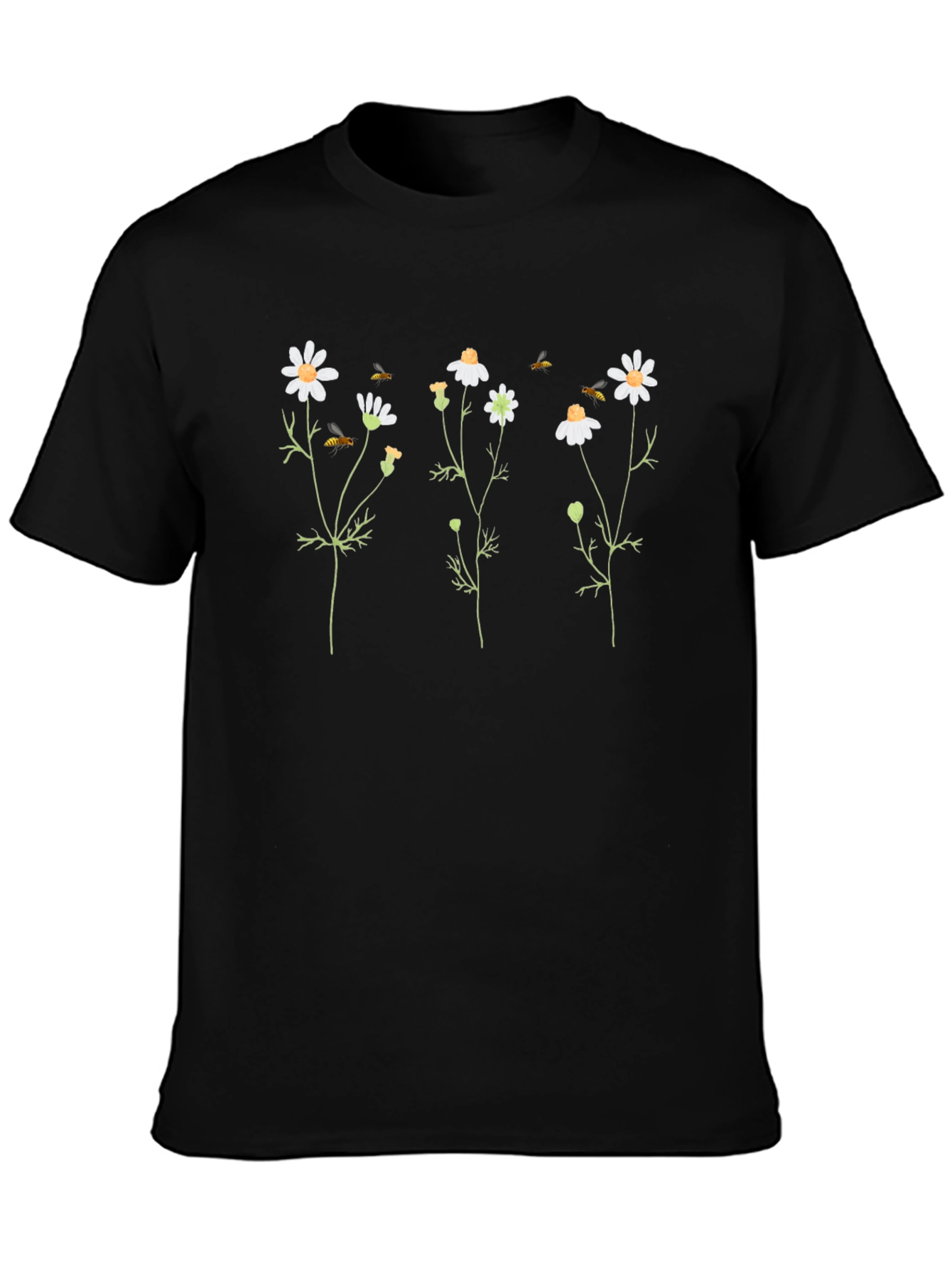 Floral Graphic Tee - Black Cotton T-Shirt