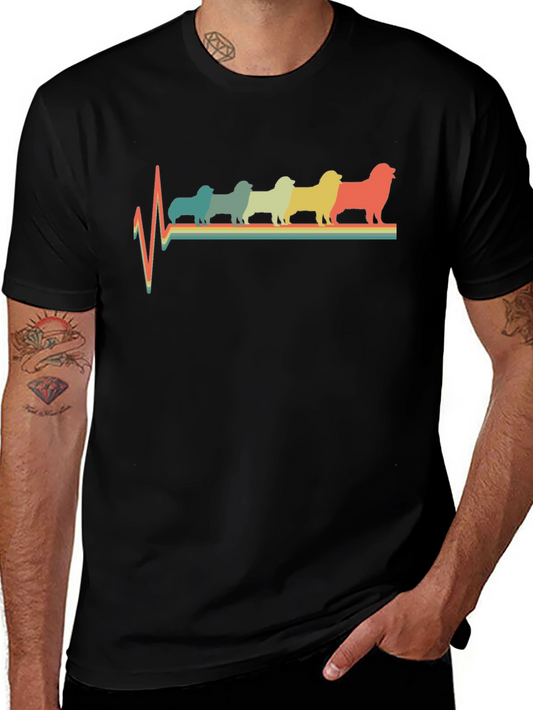 Retro Dog Breed Heartbeat T-Shirt - Black